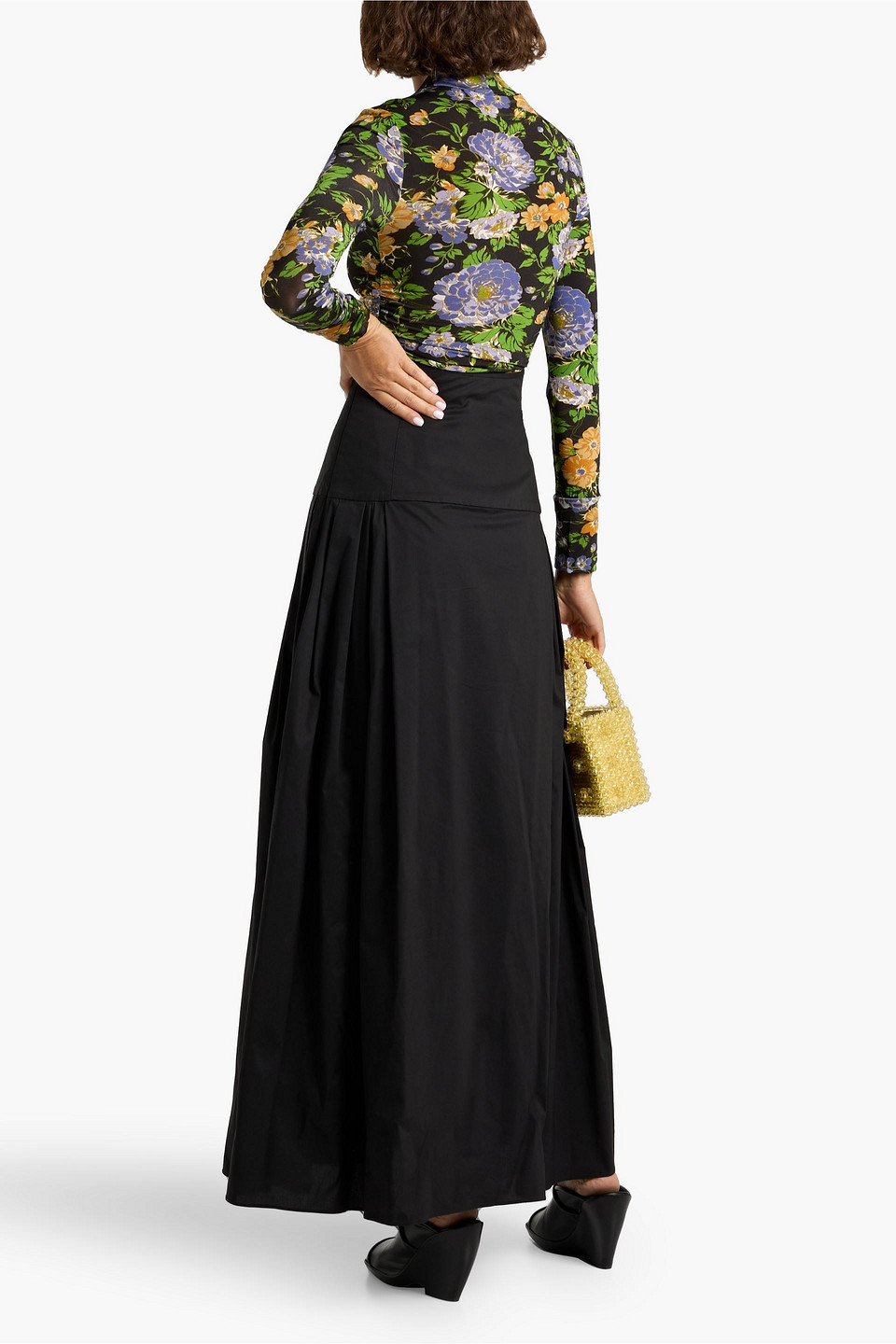 Farm Rio Capri Floral Mock Neck Long Sleeve Jersey Top In Black