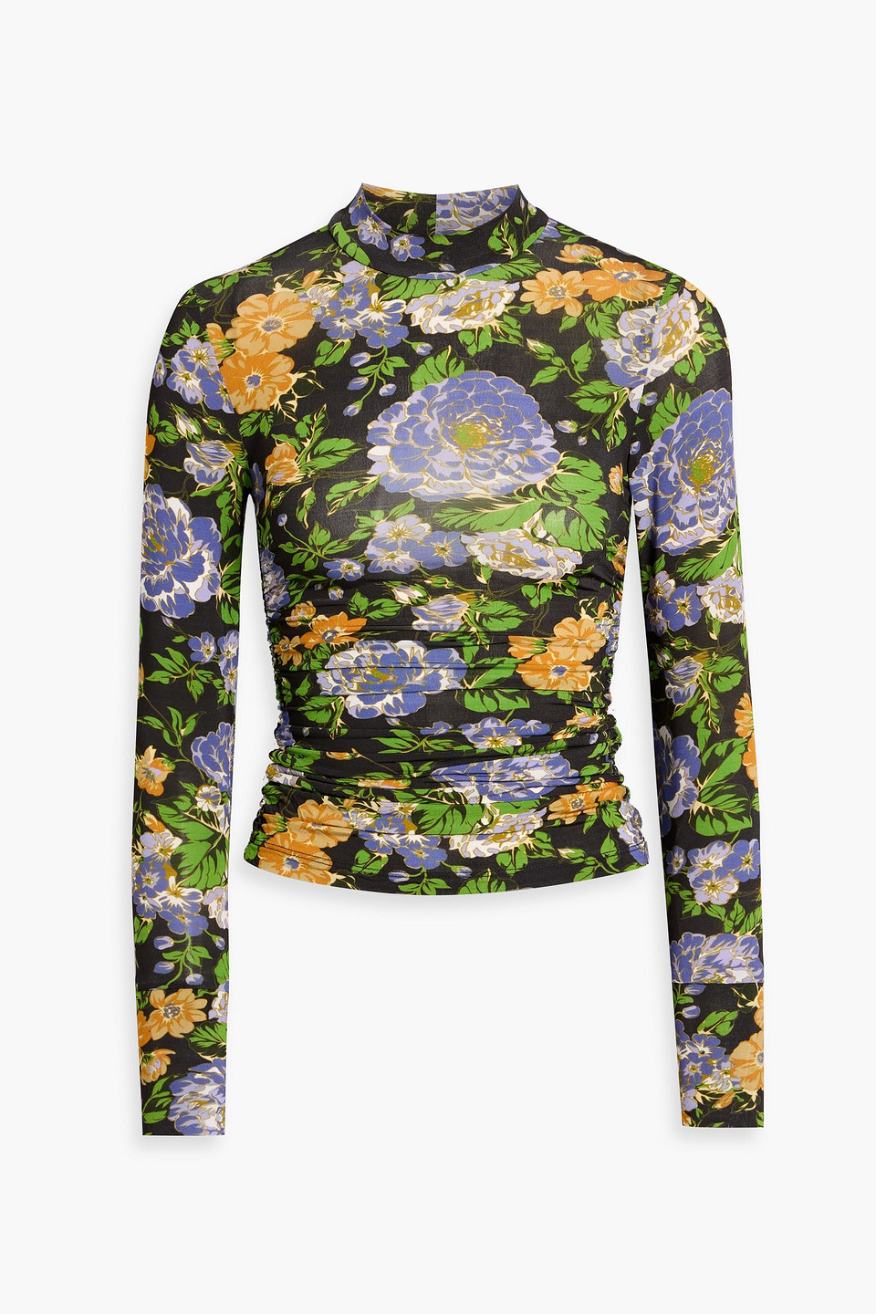 Farm Rio Capri Floral Mock Neck Long Sleeve Jersey Top In Black