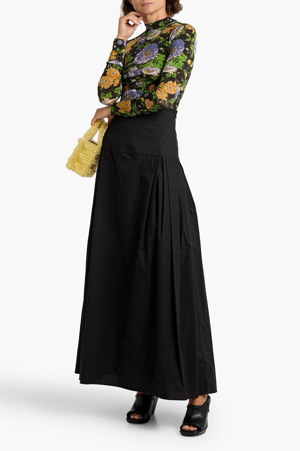 FARM RIO Ruched floral-print stretch-jersey turtleneck top