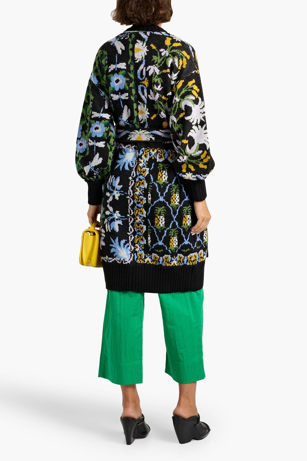FARM RIO Belted jacquard-knit cardigan