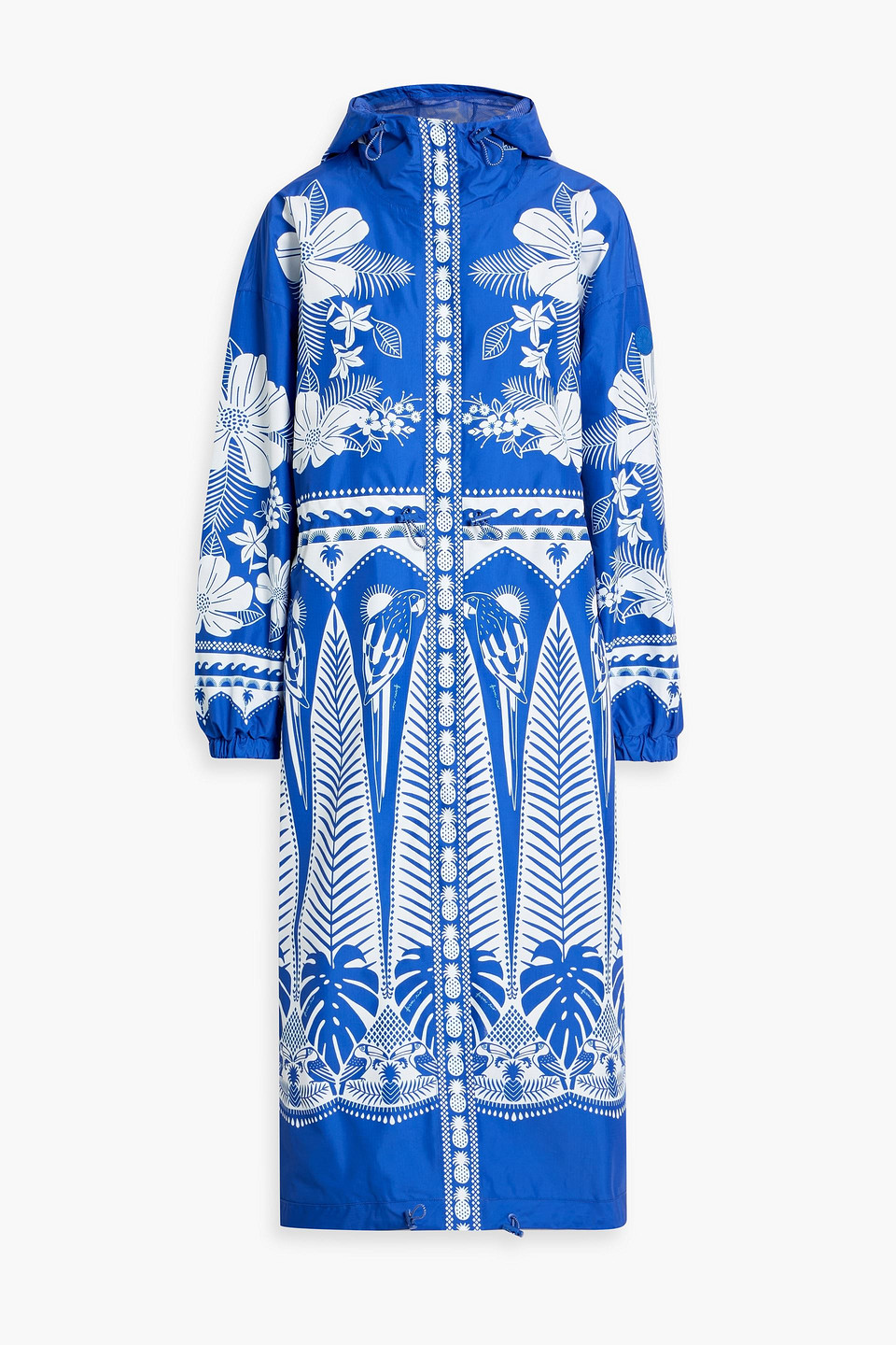 Farm Rio Printed Shell Hooded Raincoat In Blue
