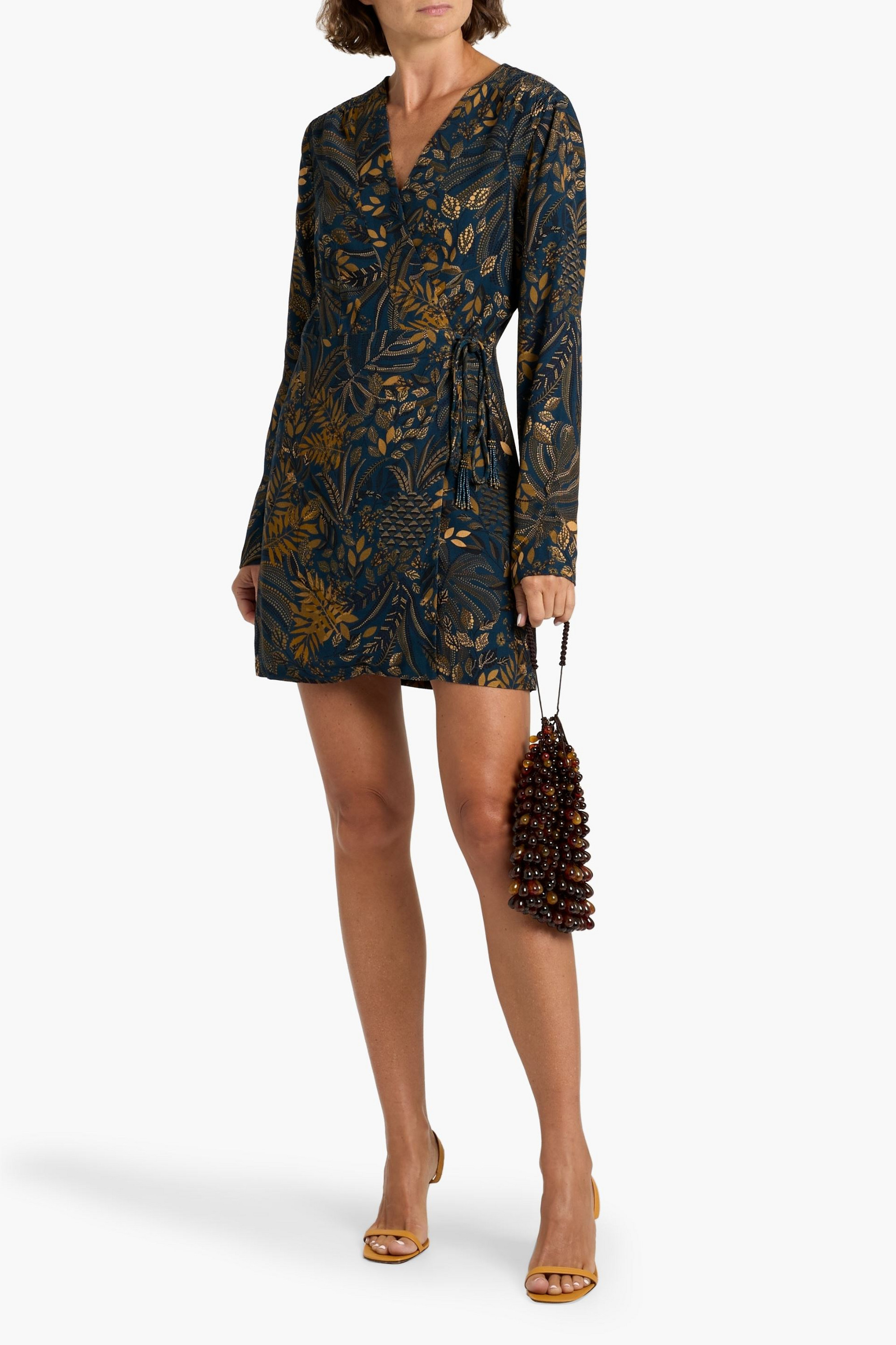 FARM Rio Printed crepe mini wrap dress