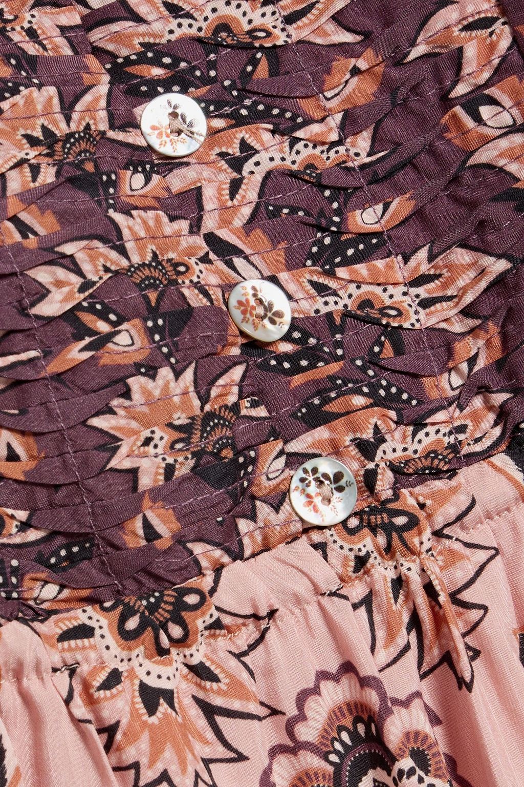 FARM RIO Pintucked paisley-print cotton-blend voile maxi dress