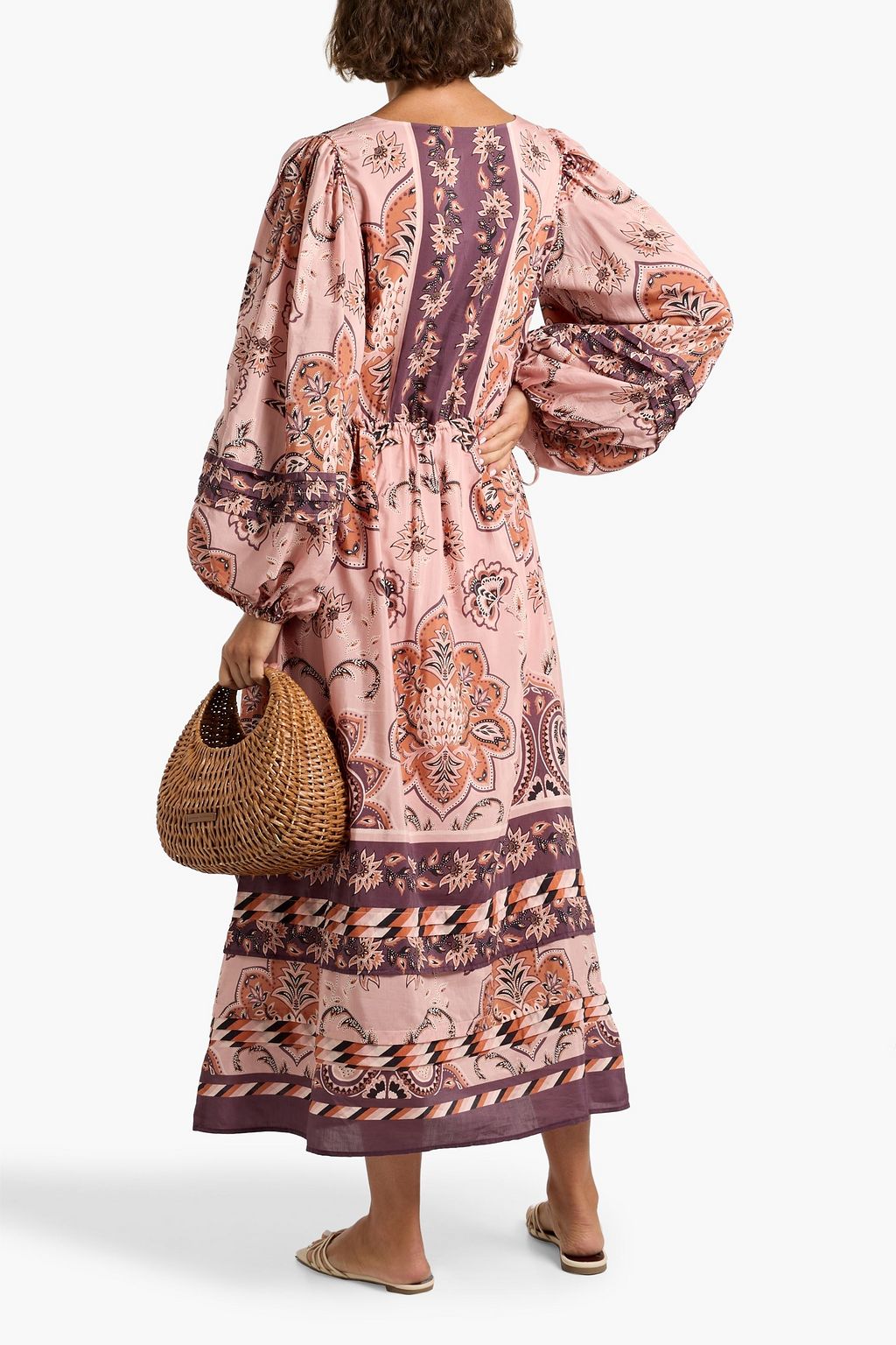 FARM RIO Pintucked paisley-print cotton-blend voile maxi dress