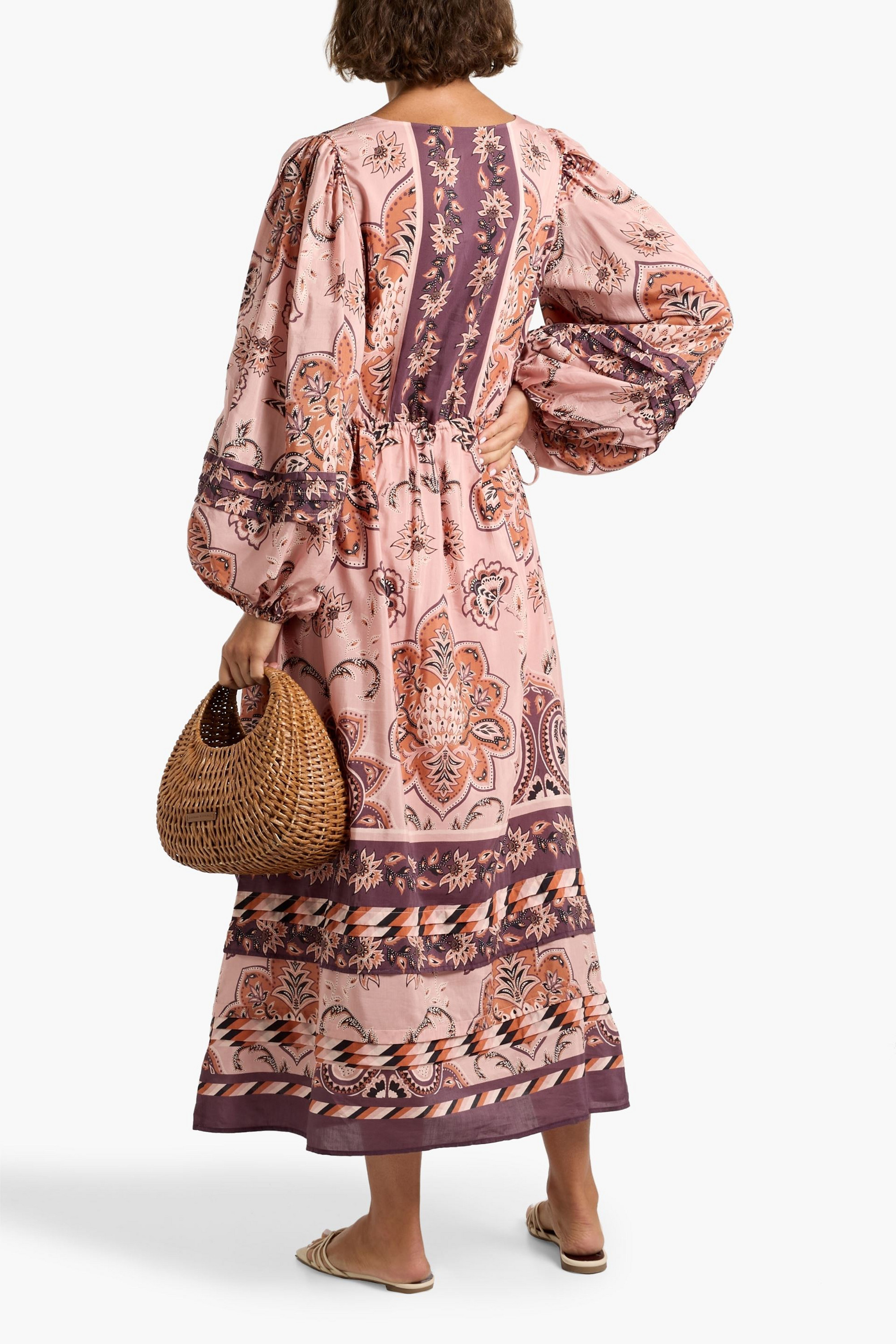 FARM Rio Pintucked paisley-print cotton-blend voile maxi dress