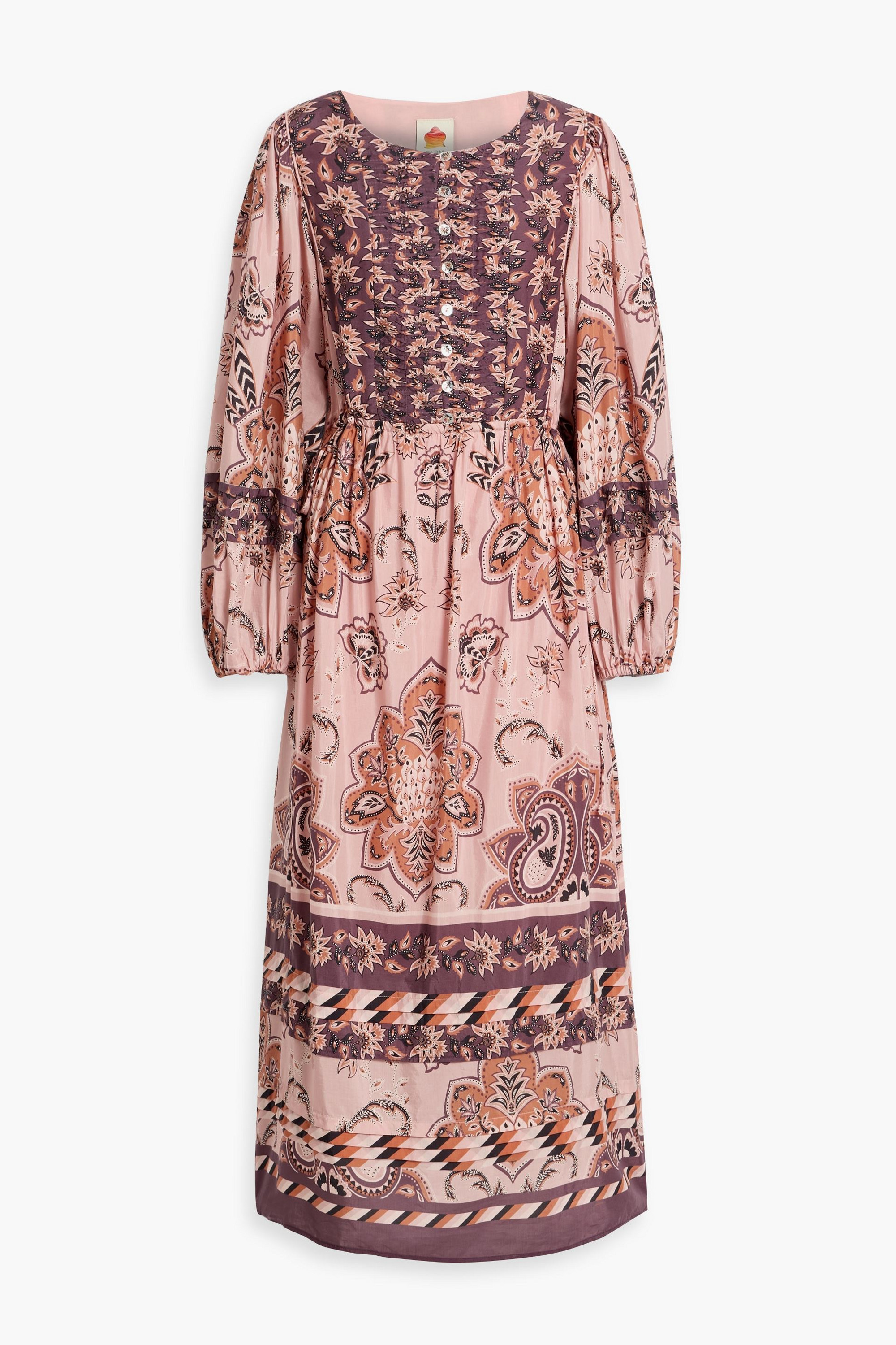 FARM Rio Pintucked paisley-print cotton-blend voile maxi dress