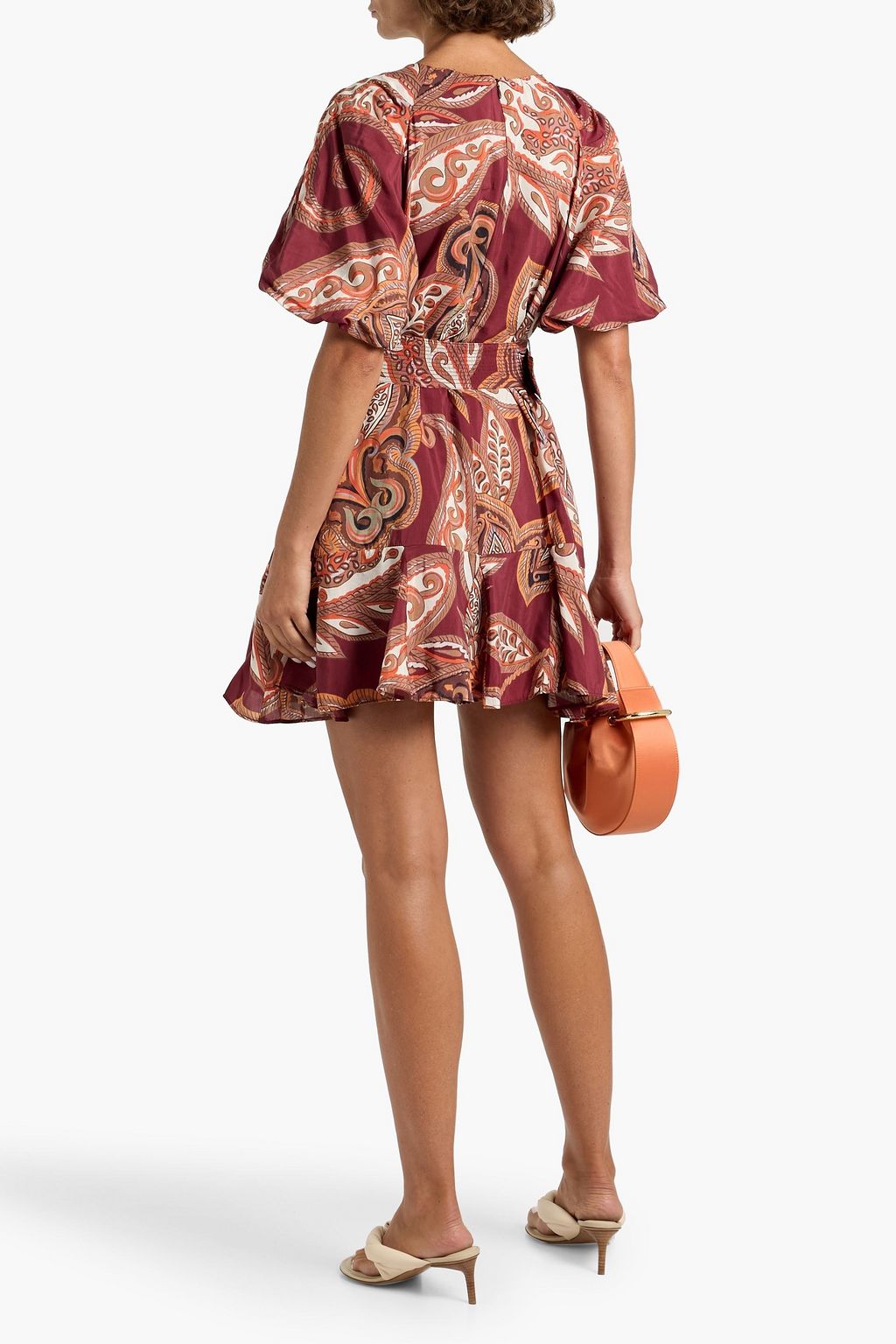 FARM RIO Belted paisley-print cotton-voile mini dress