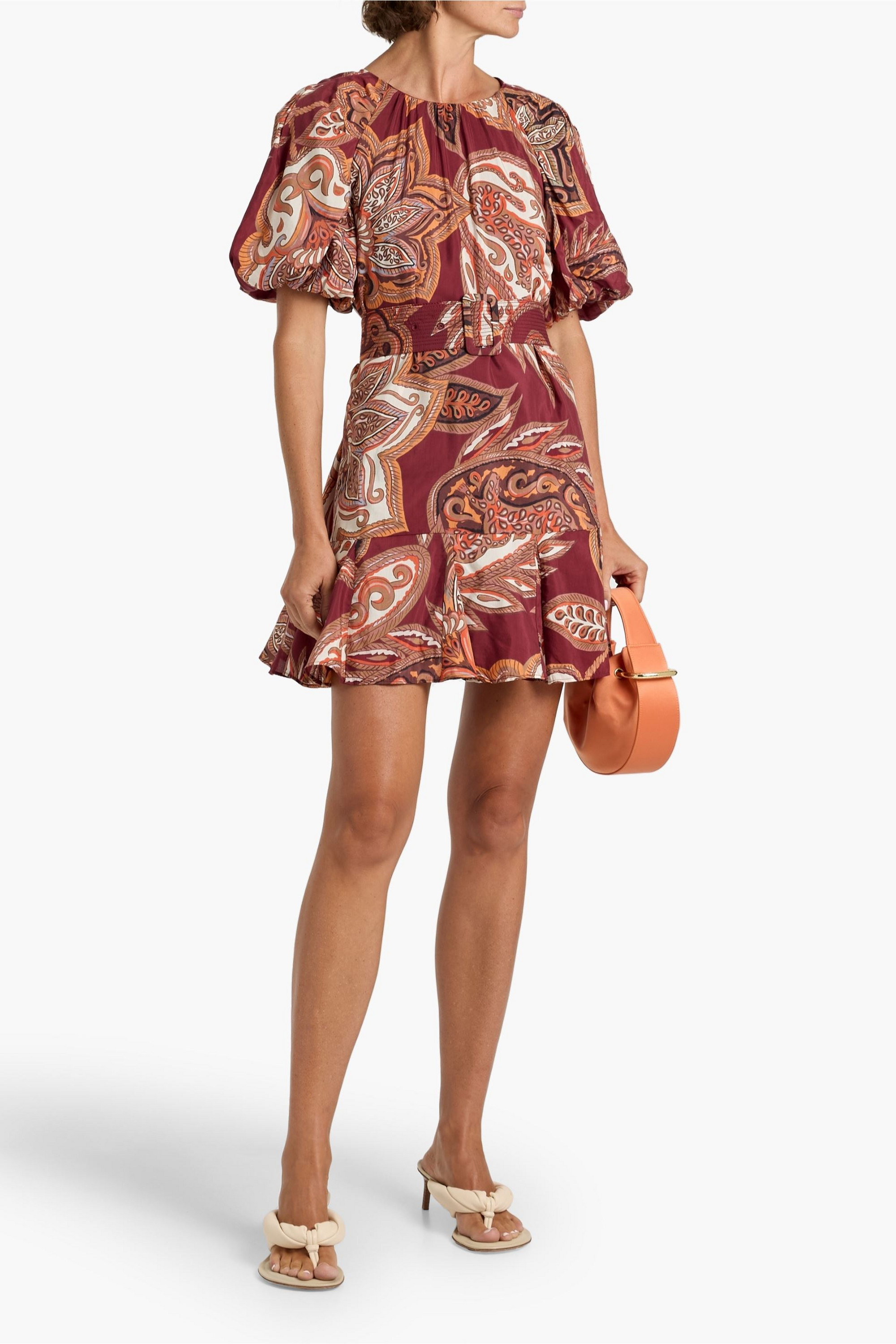FARM Rio Belted paisley-print cotton-blend voile mini dress