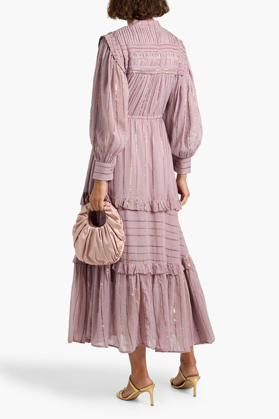 Farm Rio Metallic Striped Cotton-blend Gauze Maxi Dress In Pink