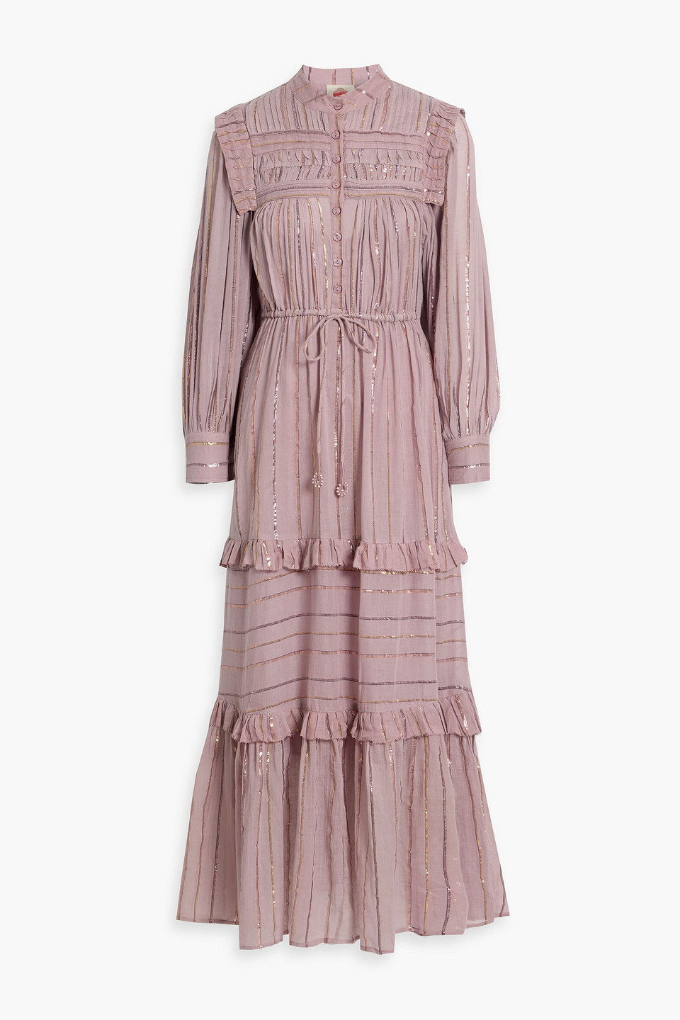 Farm Rio Metallic Striped Cotton-blend Gauze Maxi Dress In Pink