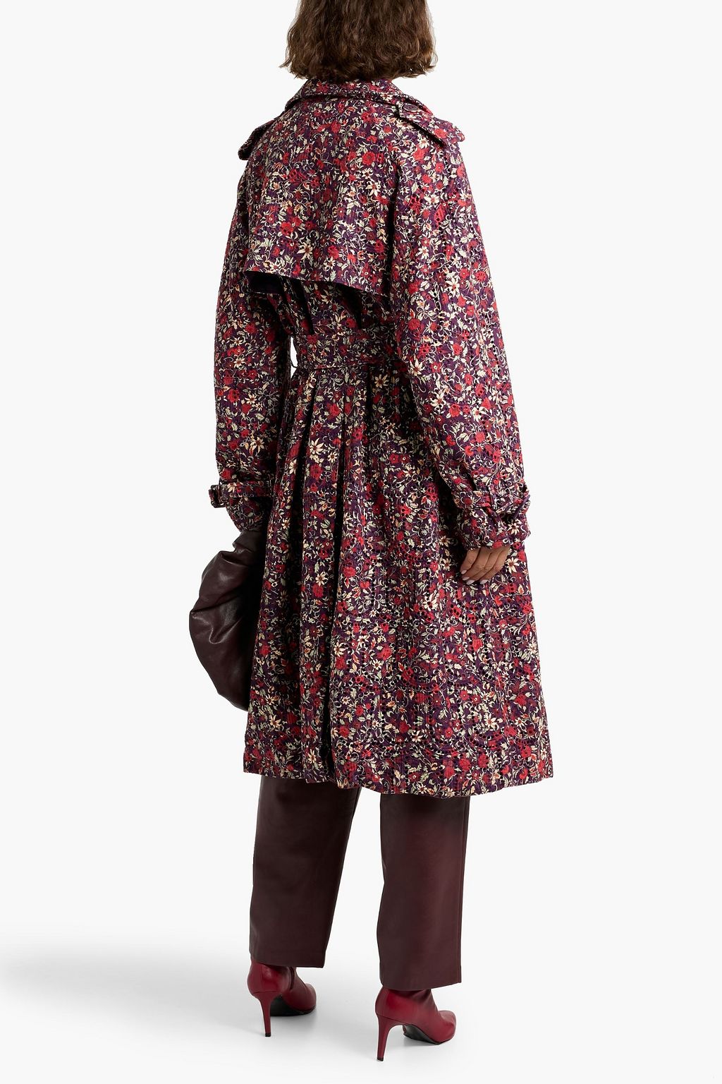 FARM RIO Floral-print broderie anglaise cotton trench coat