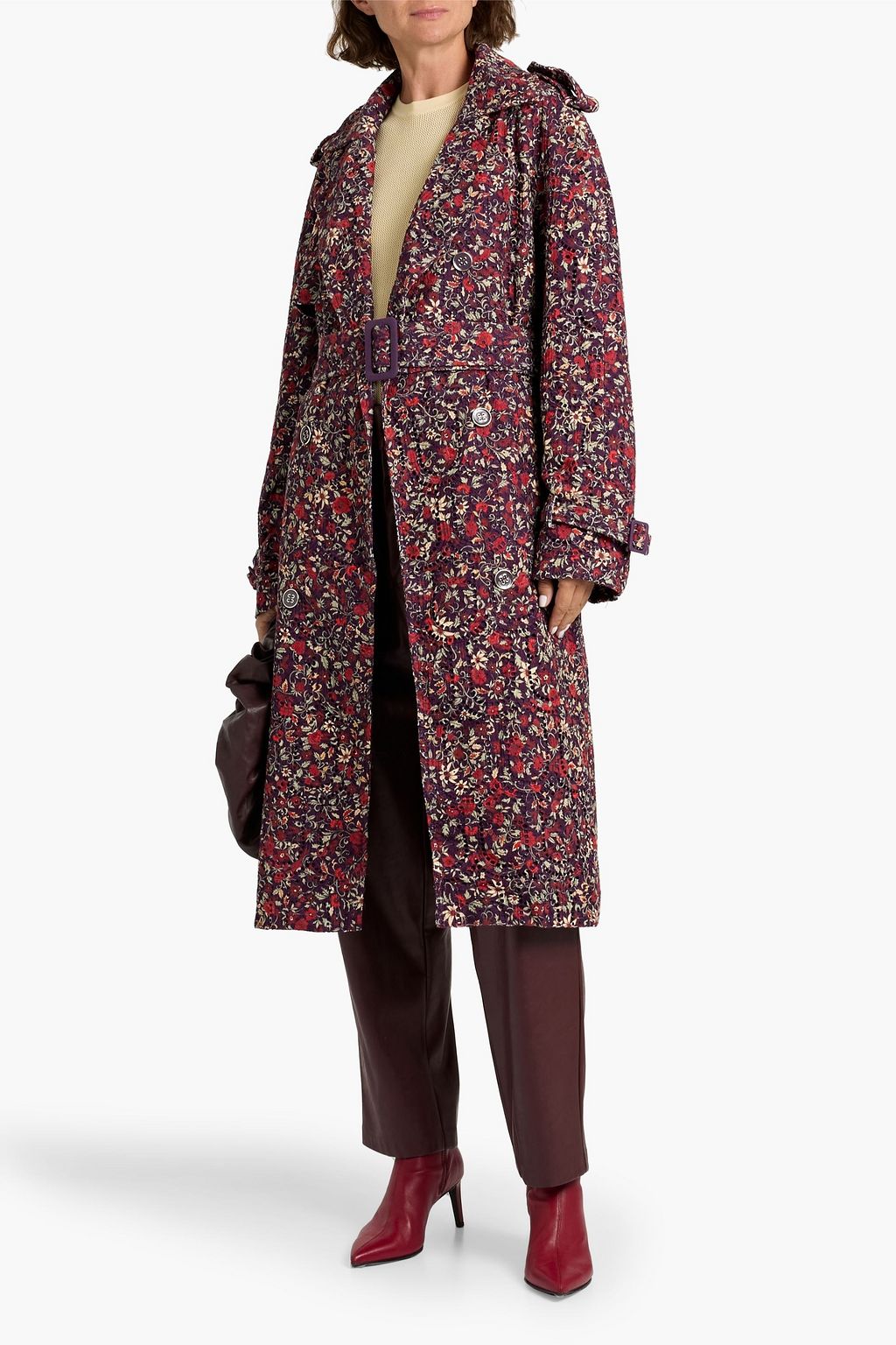 FARM RIO Floral-print broderie anglaise cotton trench coat