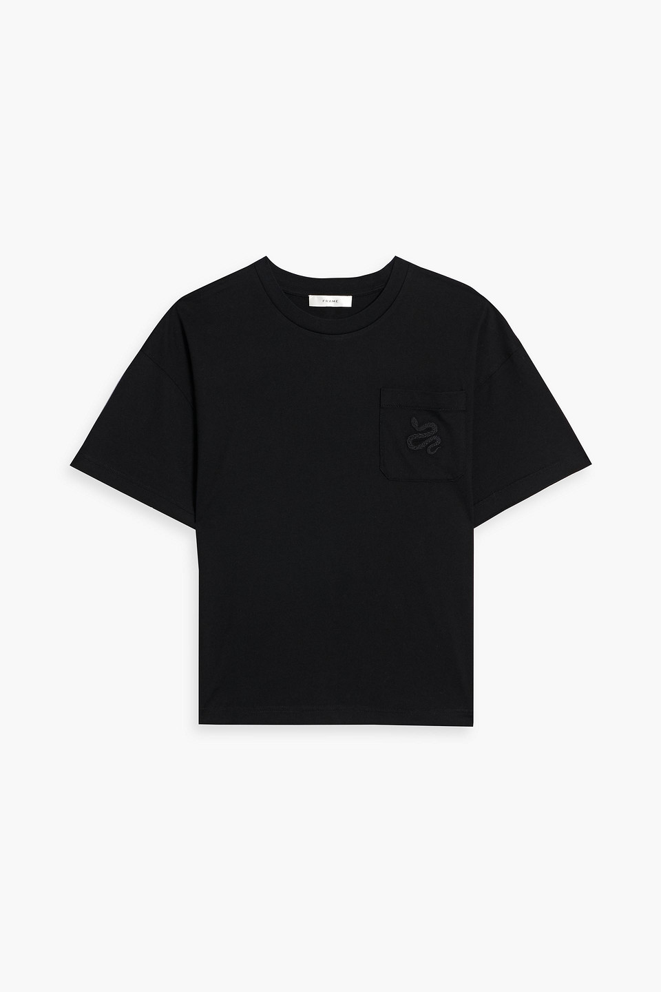 Frame Embroidered Cotton-jersey T-shirt In Black
