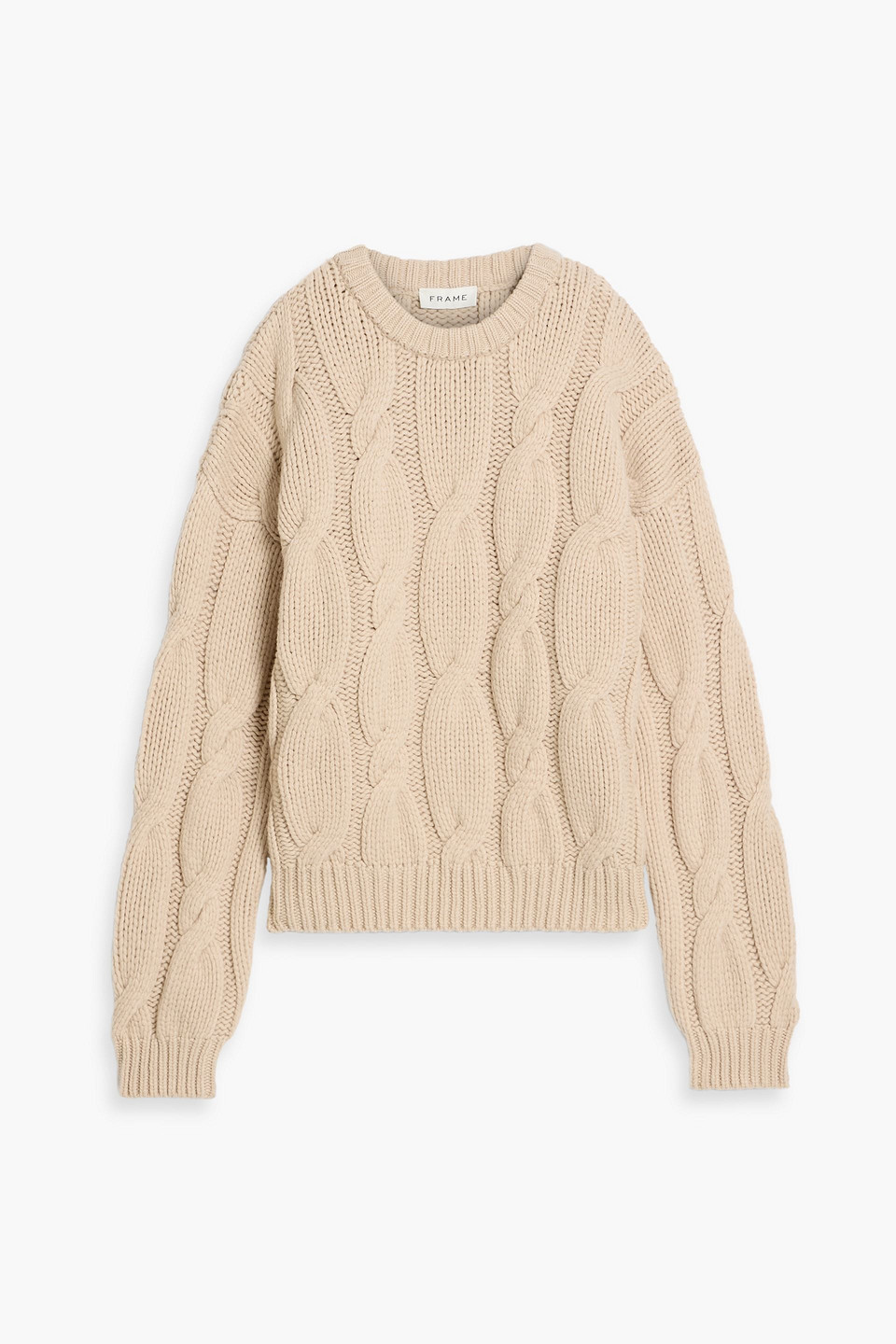 Frame Denim Chunky Cable Wool Crewneck Sweater In Neutral