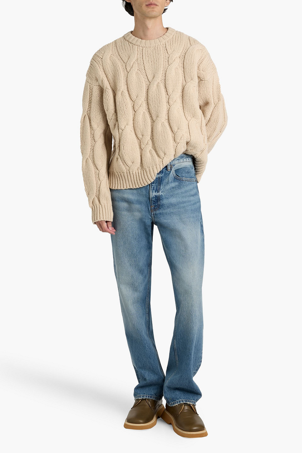 Frame Denim Chunky Cable Wool Crewneck Sweater In Neutral