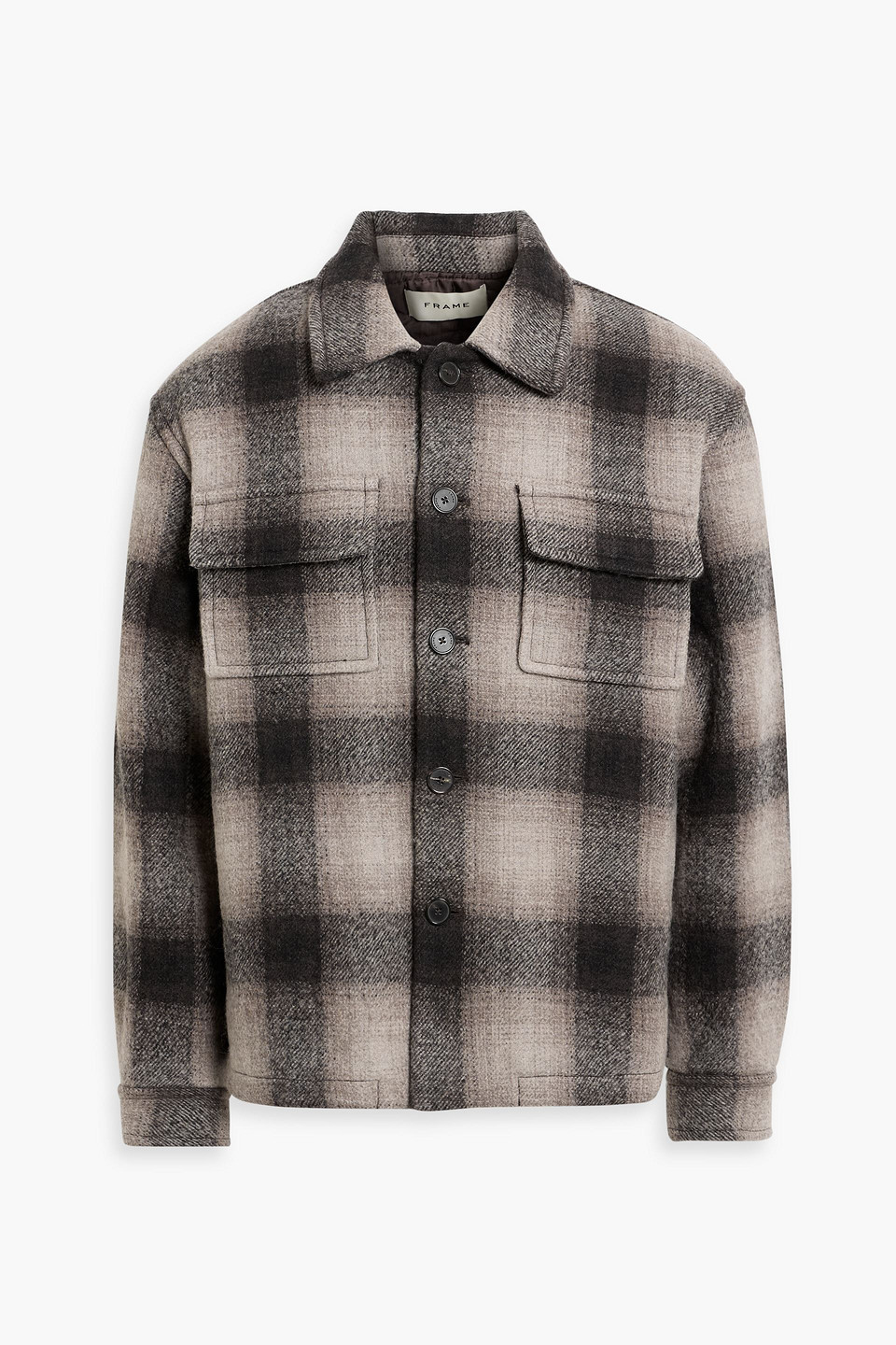 Frame Checked Padded Wool-blend Overshirt In Brown