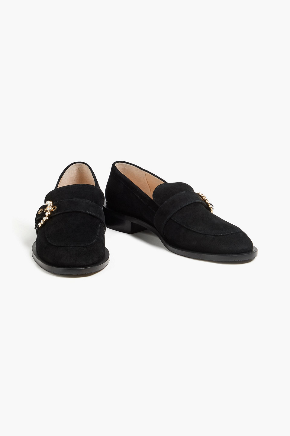 Stuart Weitzman Piper Embellished Suede Loafers In Black