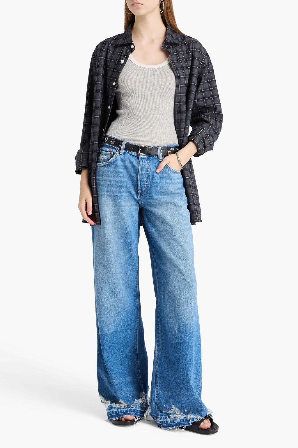RE/DONE Palazzo distressed mid-rise wide-leg jeans