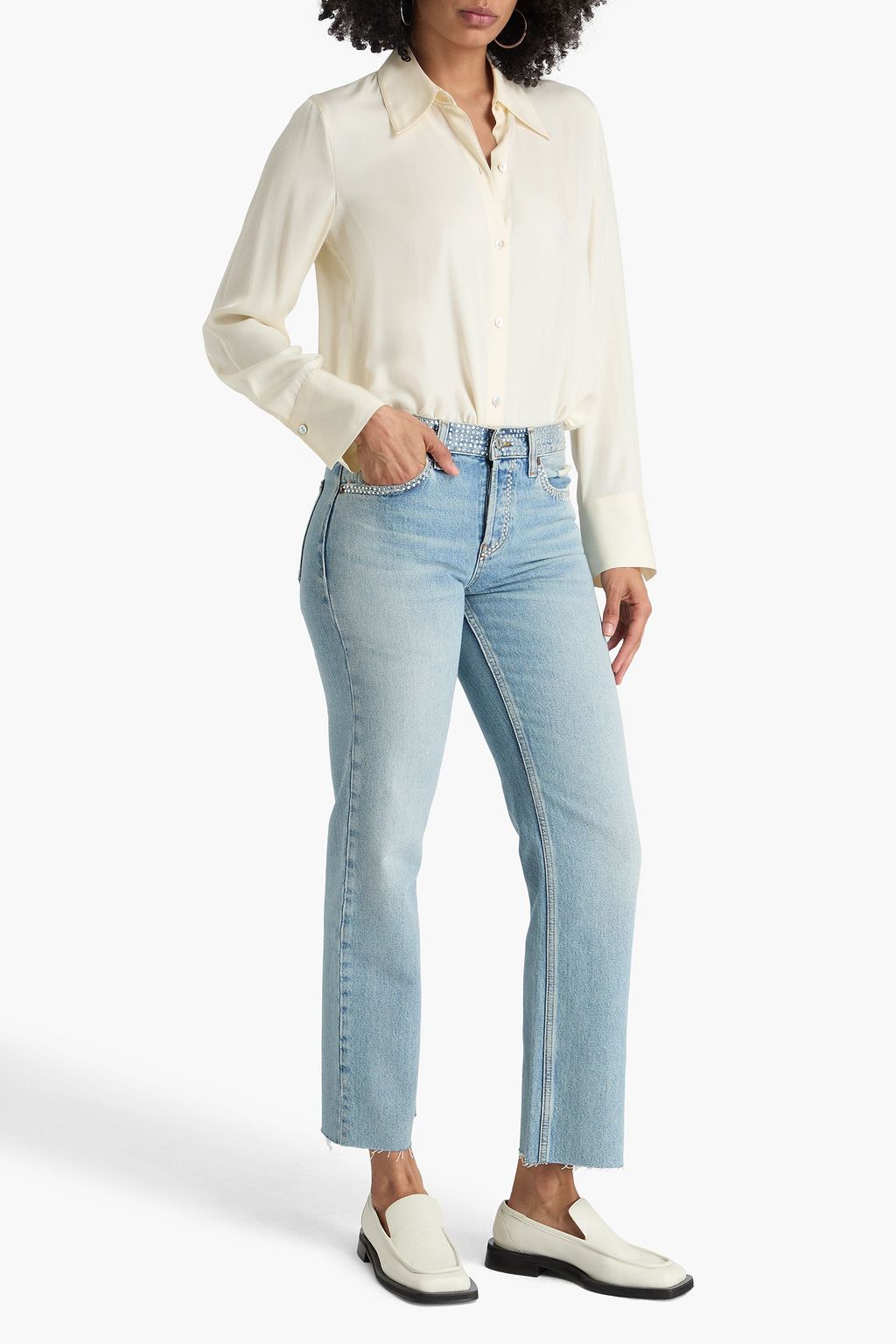 RE/DONE Crystal-embellished high-rise straight-leg jeans