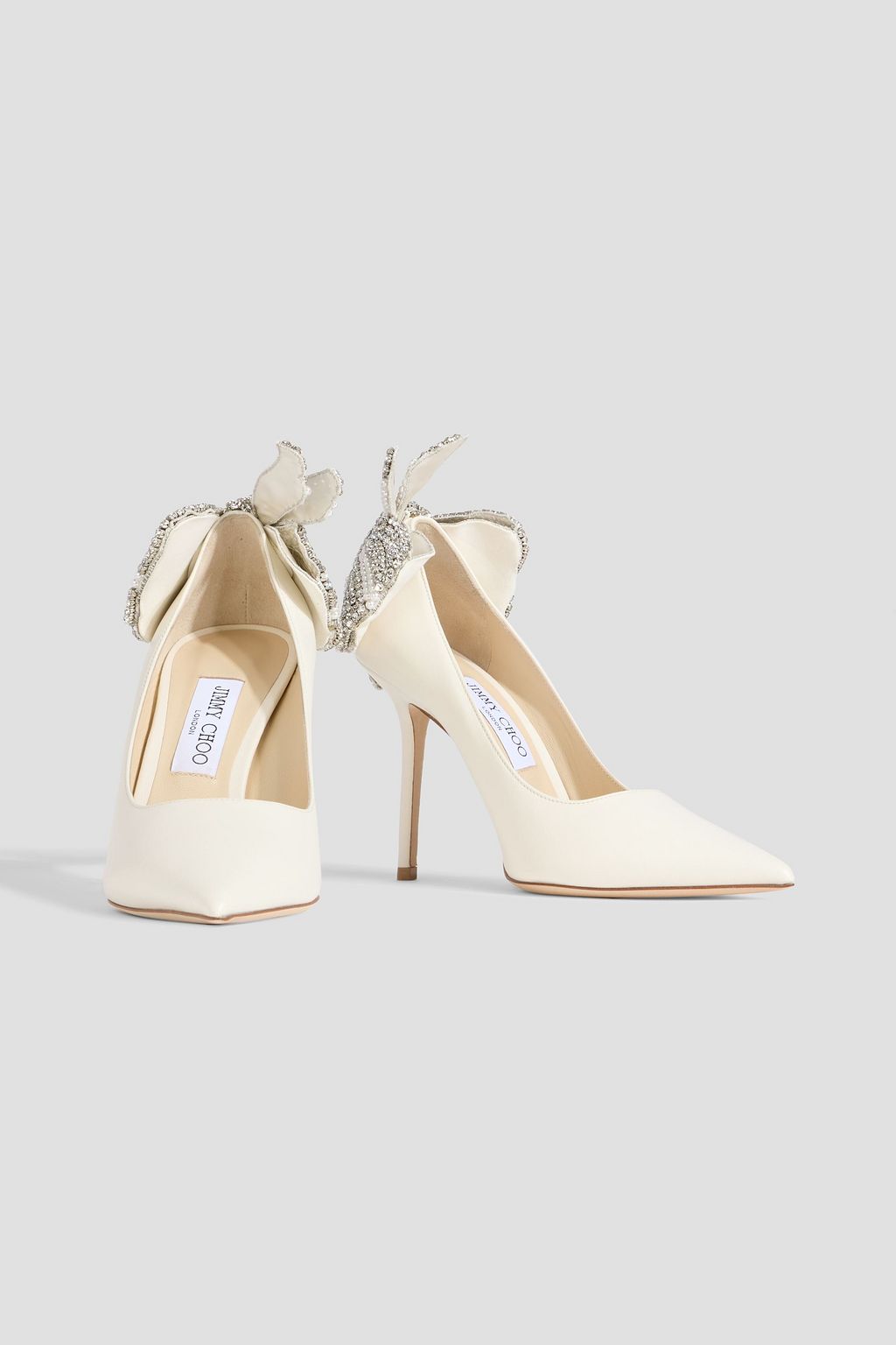 JIMMY CHOO Love 100 bow-embellished leather pumps