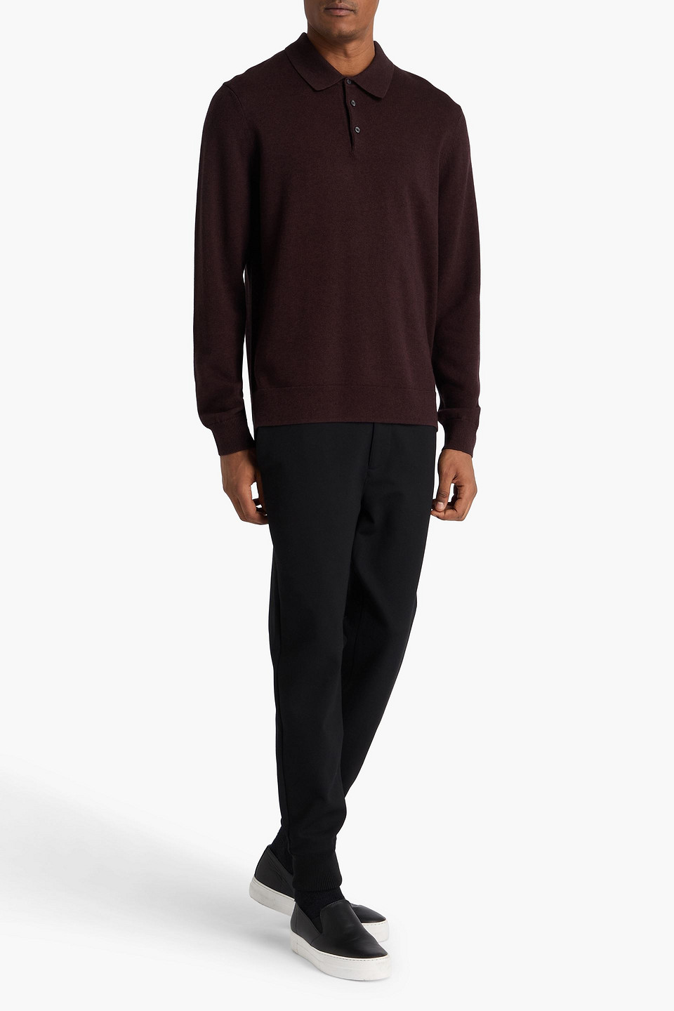 Paige Finsbury Merino Wool And Cotton-blend Polo Sweater In Burgundy
