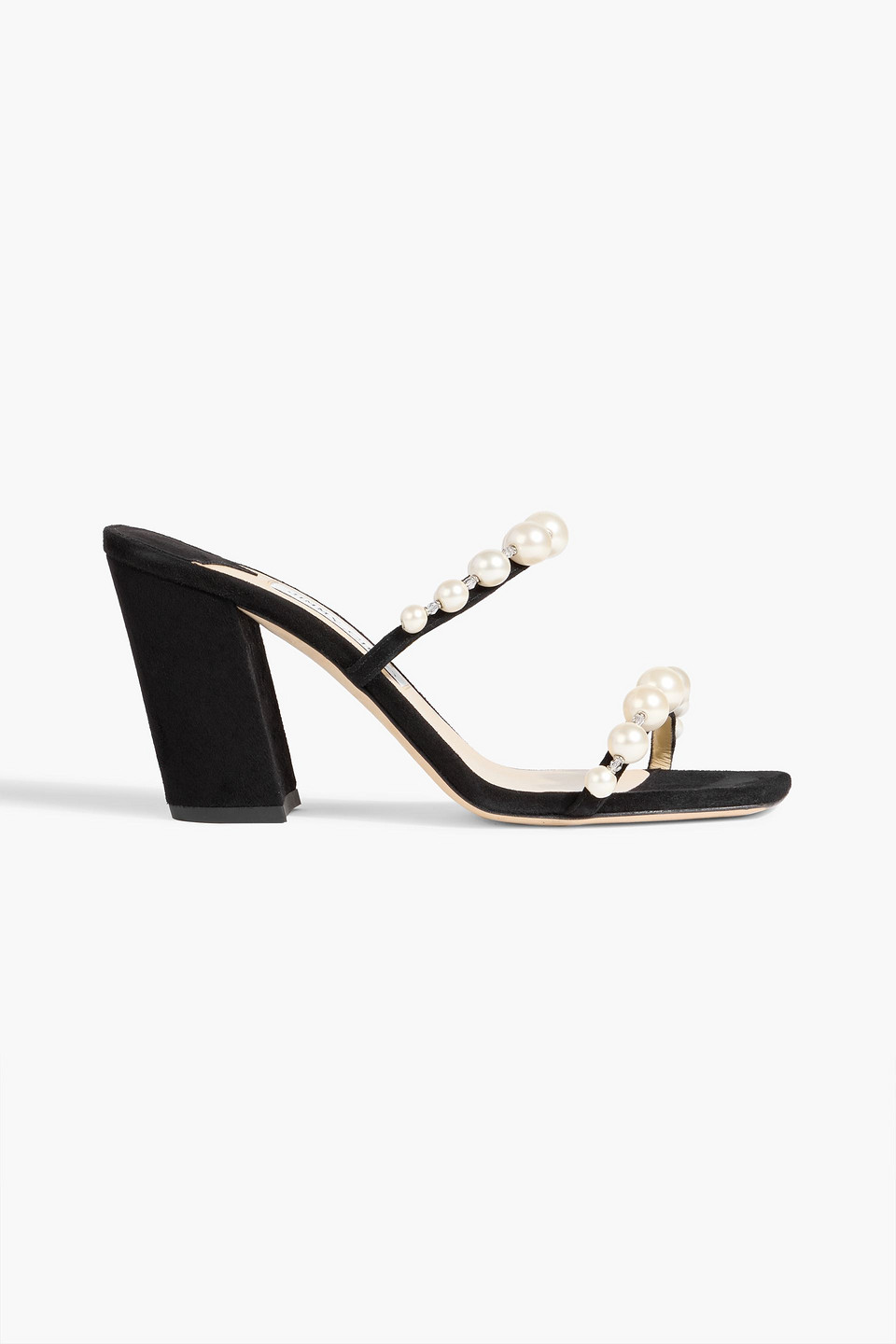 jimmy choo - amara 85 embellished suede mules - black - eu 38.5