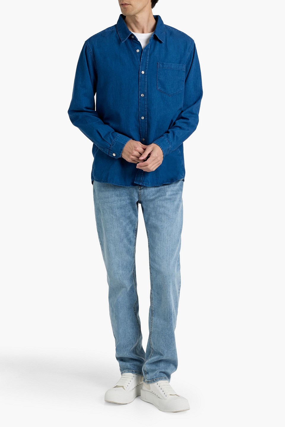 Frame Cotton And Linen-blend Chambray Shirt In Blue