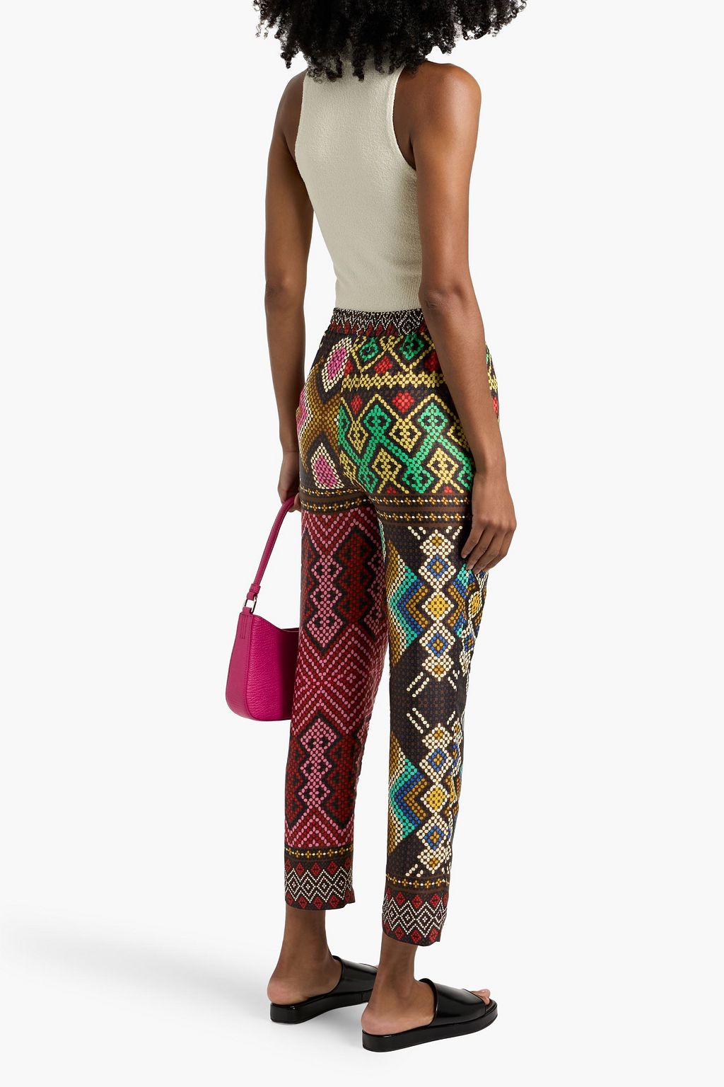 FARM RIO Cropped printed crepe de chine tapered pants