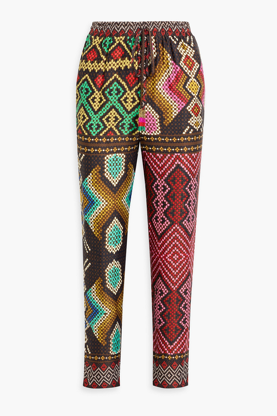 Farm Rio Cropped Printed Crepe De Chine Tapered Pants In Pink