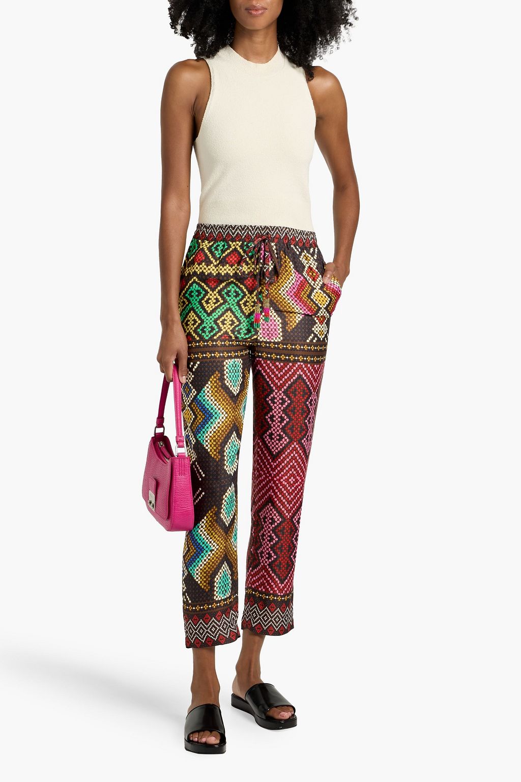 FARM RIO Cropped printed crepe de chine tapered pants