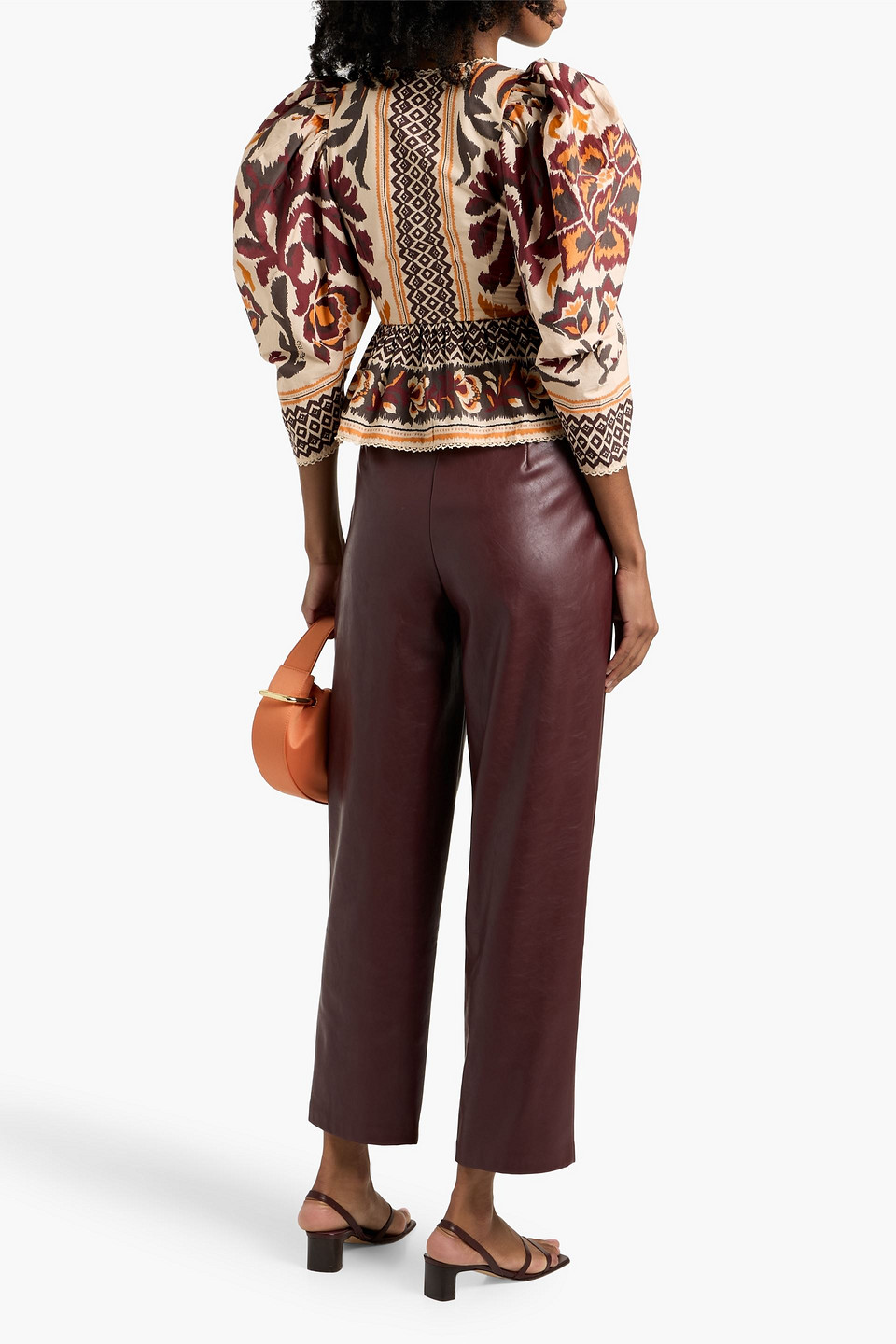 Farm Rio Lace-trimmed Printed Cotton-poplin Peplum Blouse In Multi