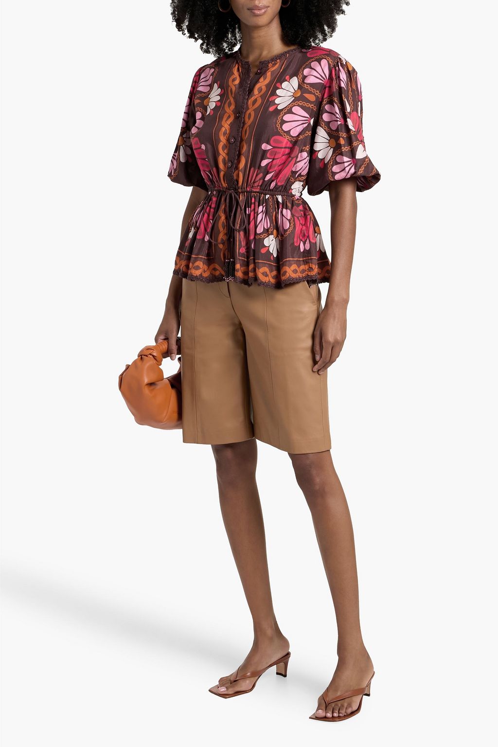 FARM RIO Crochet-trimmed floral-print cotton-blend voile blouse