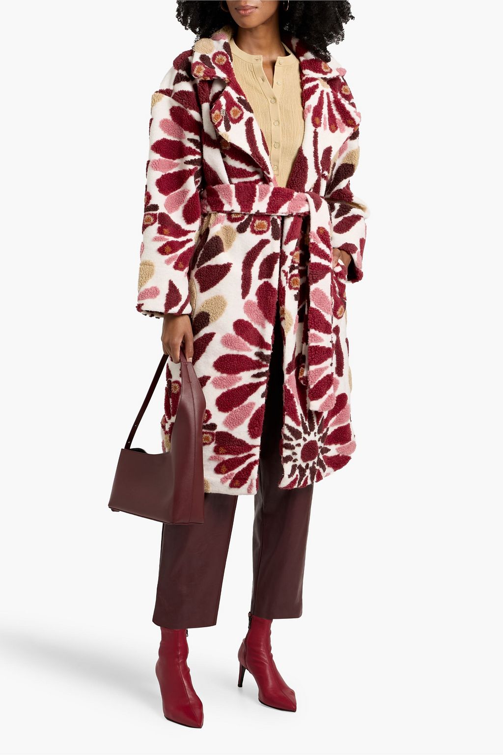 FARM RIO Belted jacquard-fleece coat
