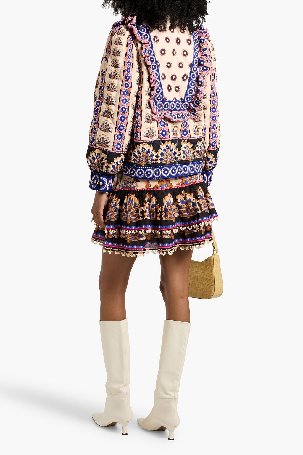 FARM RIO Ruffled floral-print padded shell jacket
