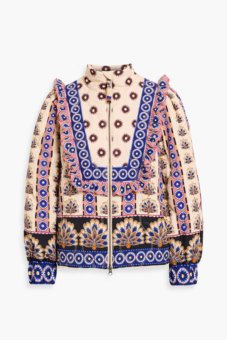 Farm Rio Ruffled Floral-print Padded Shell Jacket In Multi