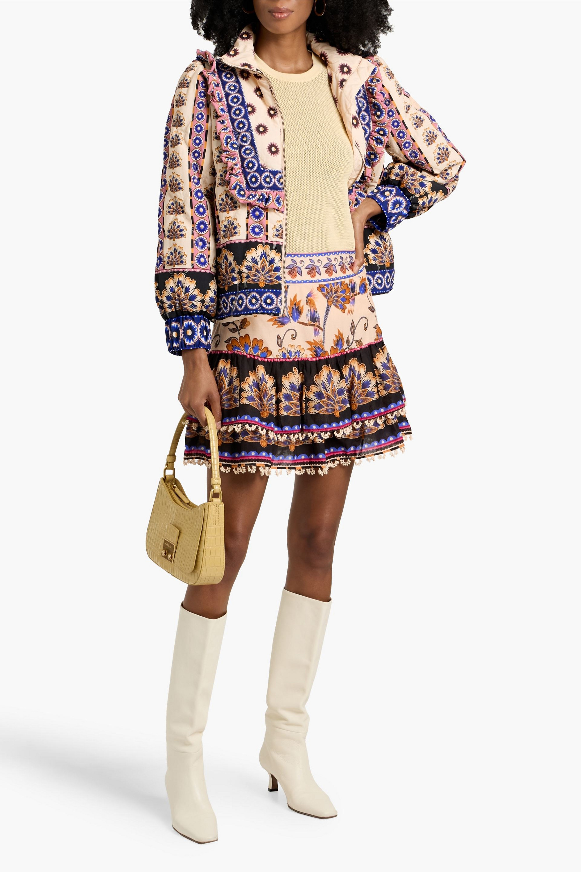 FARM Rio Ruffled floral-print padded shell jacket