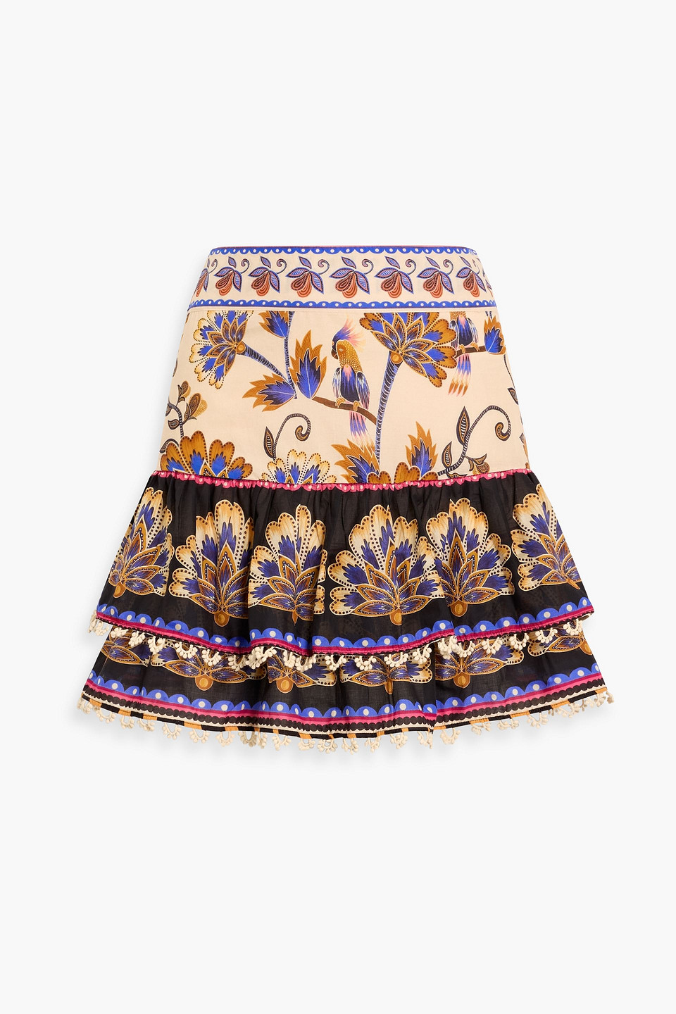 farm rio - ruffled floral-print cotton-voile mini skirt - white - xxs