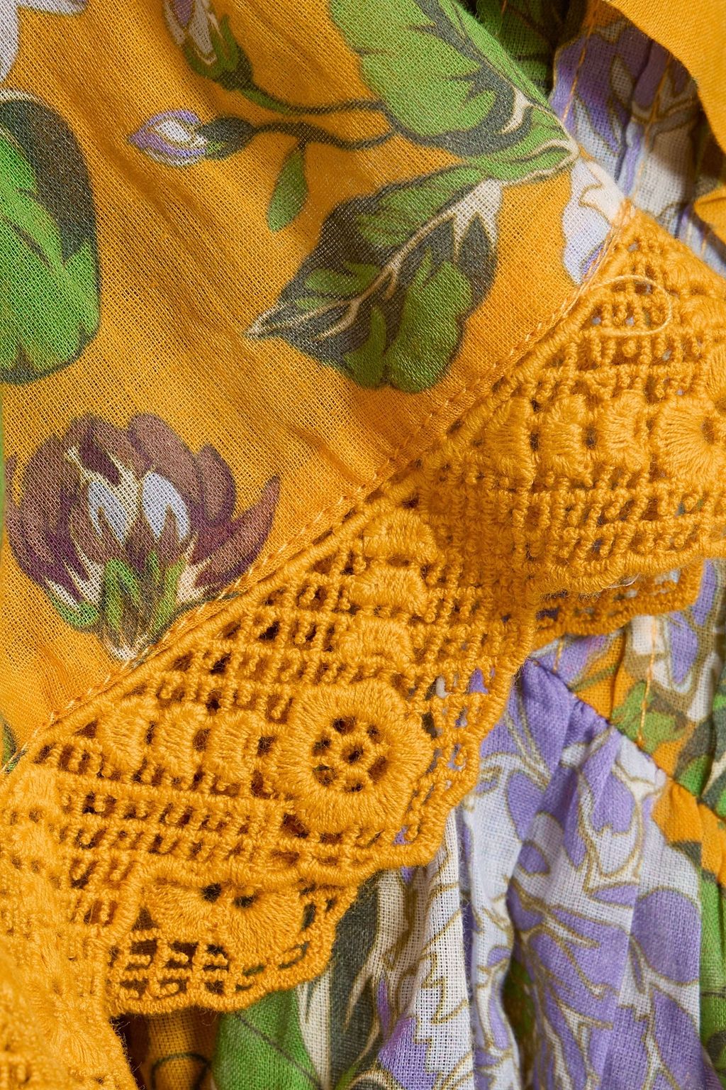 FARM RIO Pintucked floral-print cotton-voile blouse