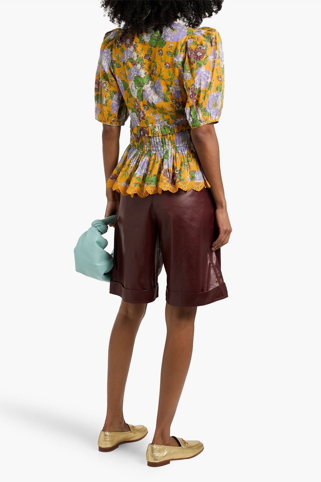 FARM RIO Pintucked floral-print cotton-voile blouse