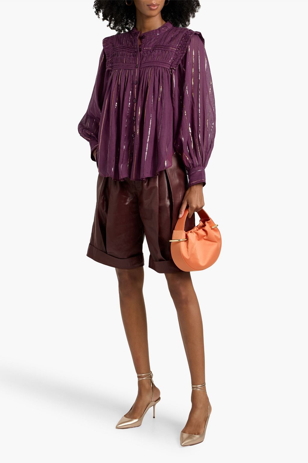 FARM RIO Striped metallic fil coupé cotton-blend blouse