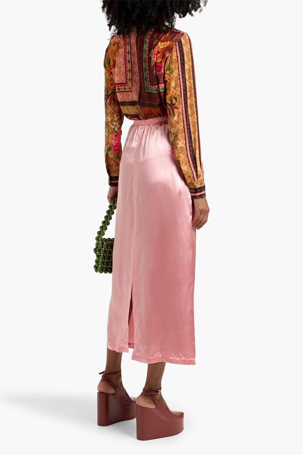 FARM RIO Pussy-bow printed crepe de chine shirt