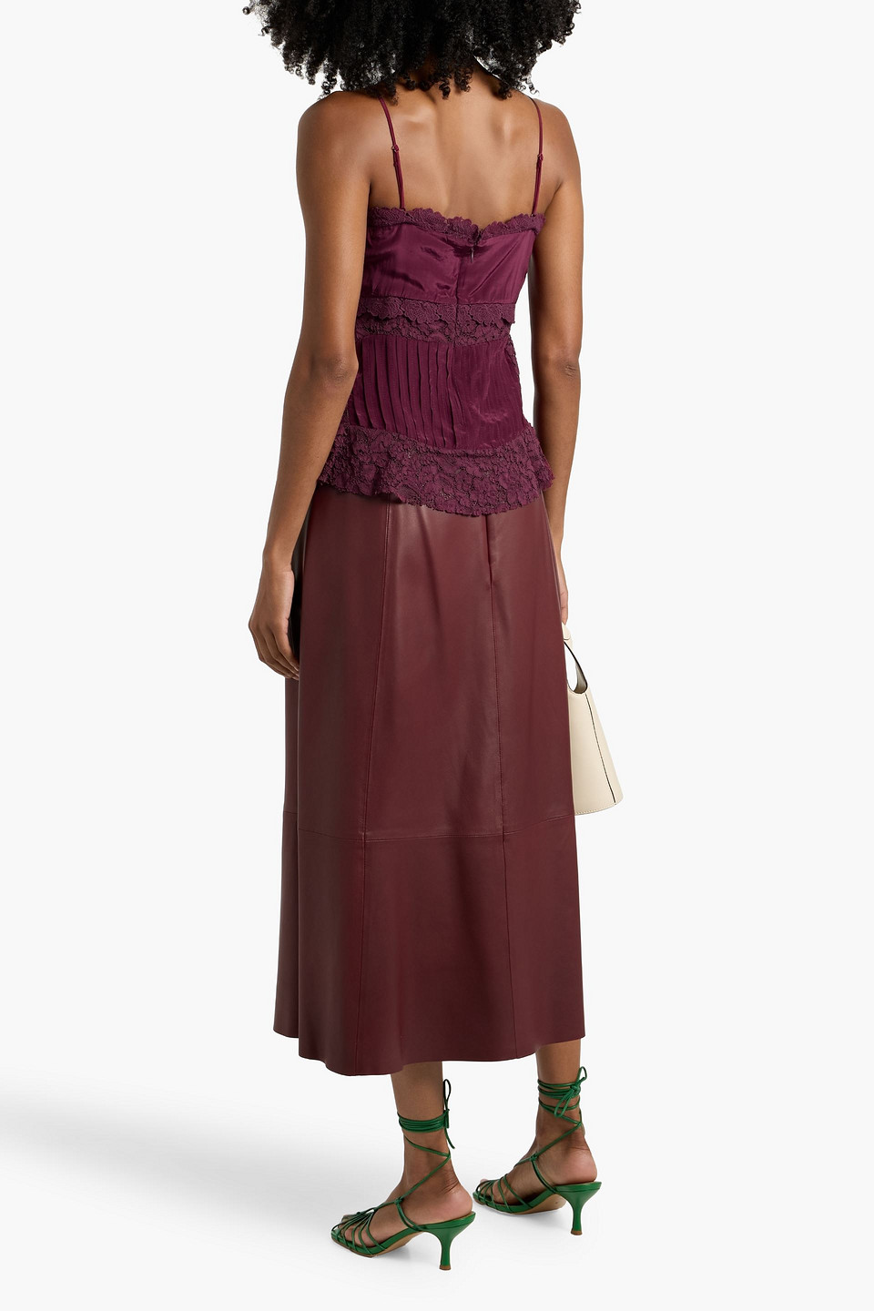 Farm Rio Crochet-trimmed Corded Lace And Crepe De Chine Camisole In Purple