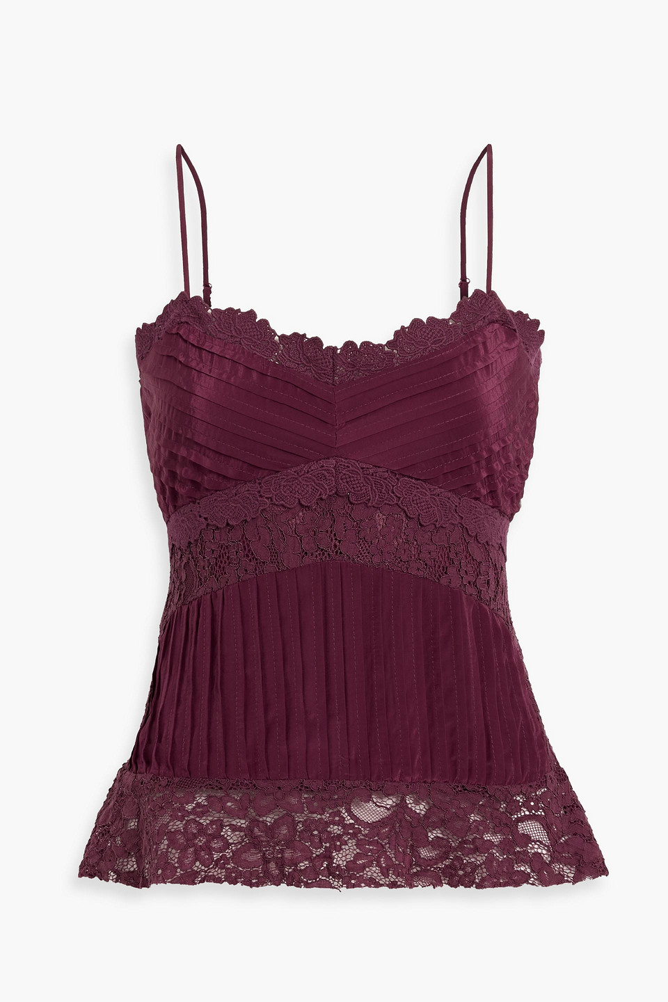 Farm Rio Crochet-trimmed Corded Lace And Crepe De Chine Camisole In Purple