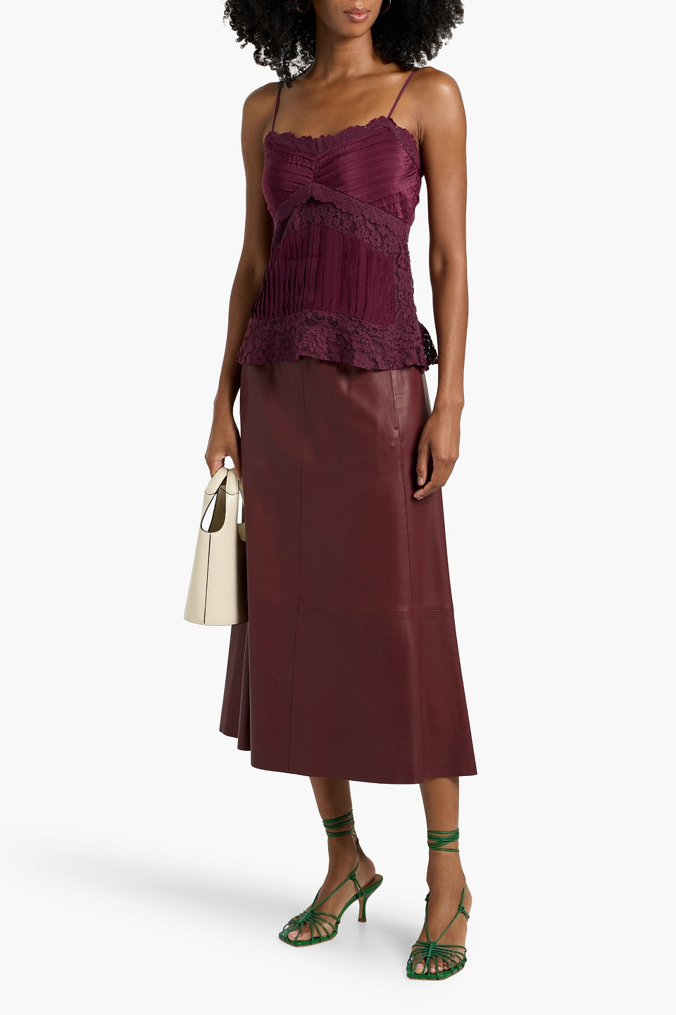 Farm Rio Crochet-trimmed Corded Lace And Crepe De Chine Camisole In Purple
