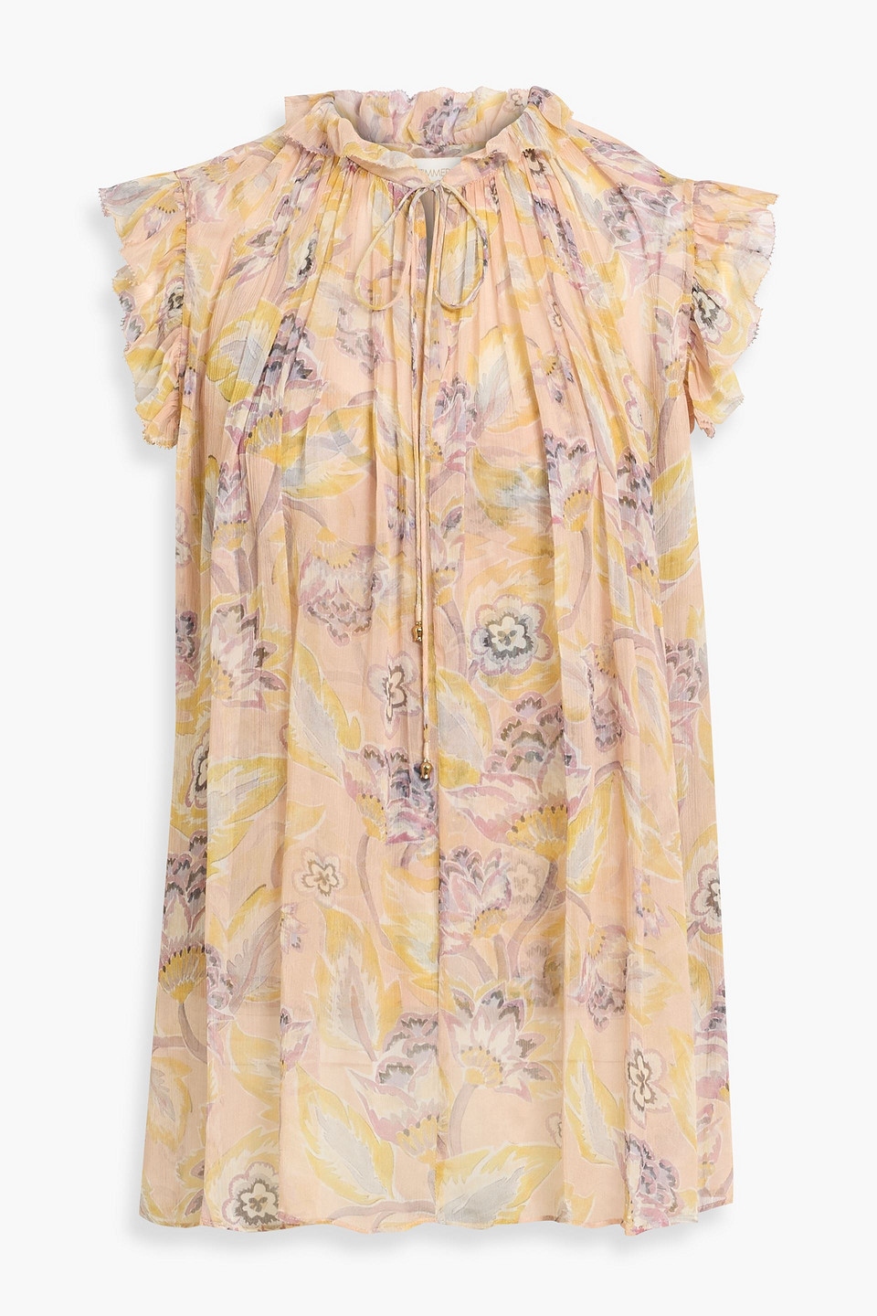 zimmermann - ruffled floral-print georgette top - pink - 00