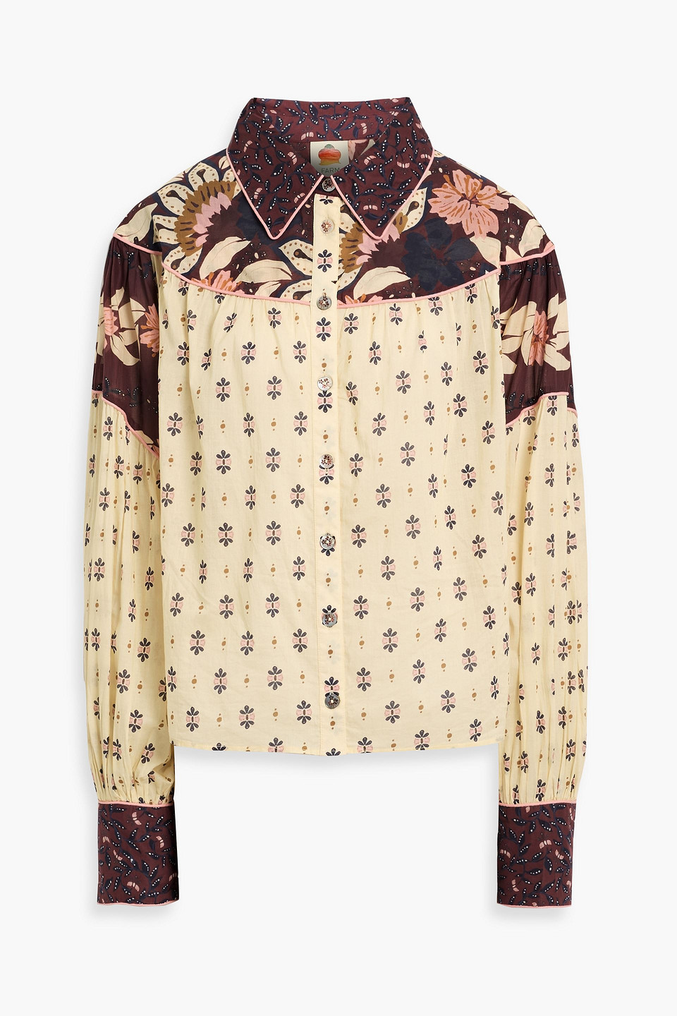 Farm Rio Floral-print Cotton-voile Blouse In Multi