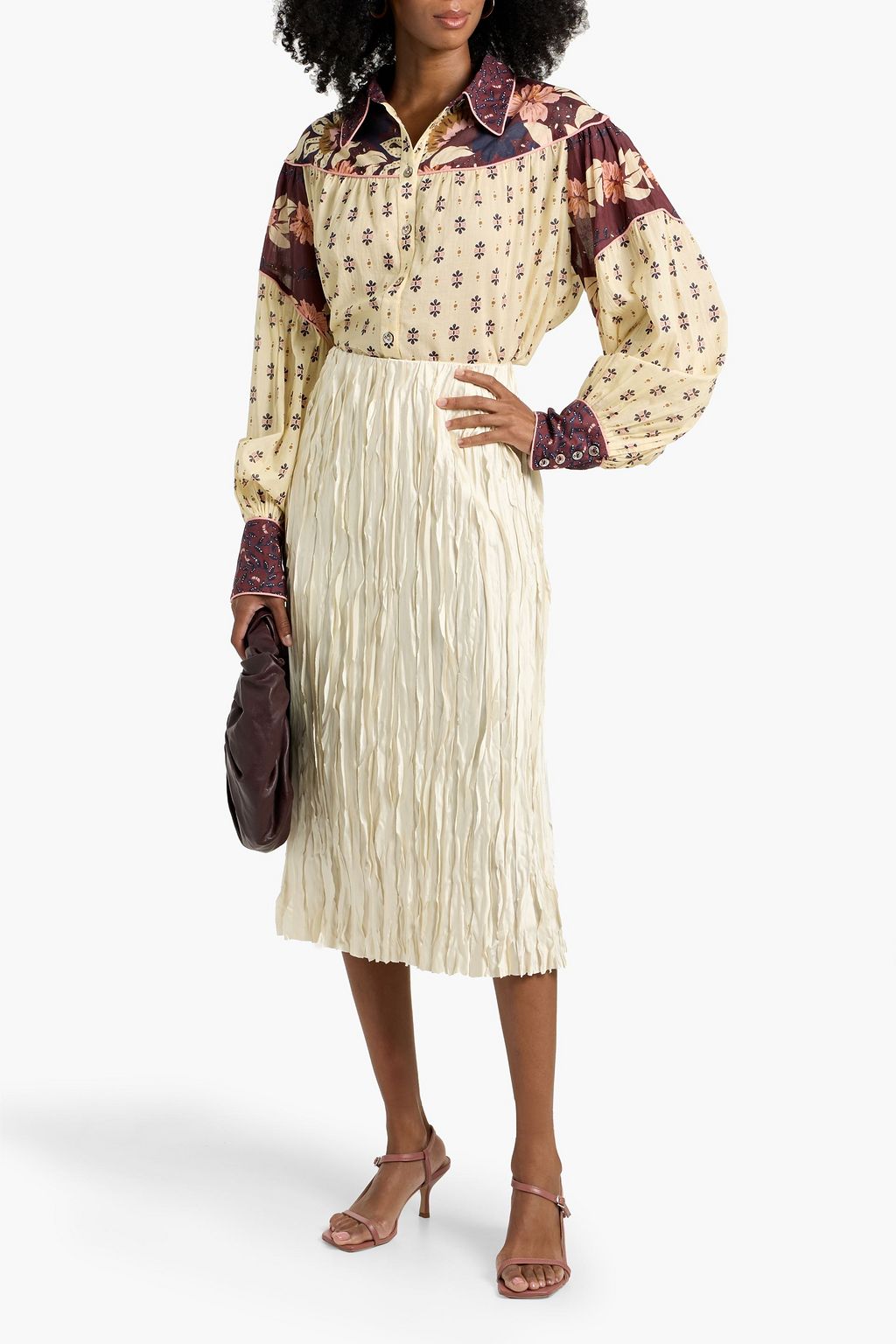 FARM RIO Floral-print cotton-voile blouse