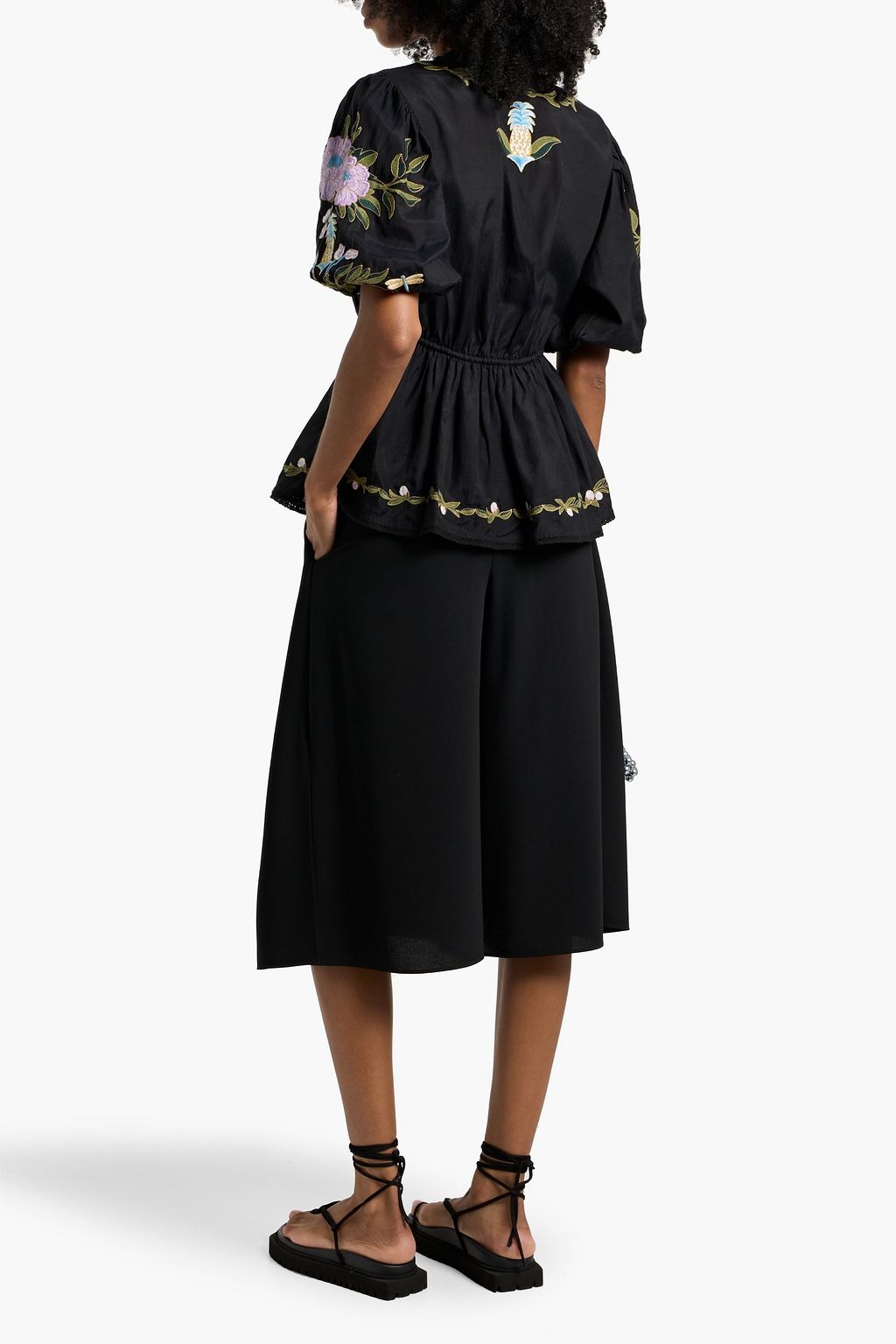 FARM RIO Embroidered cotton-blend voile blouse