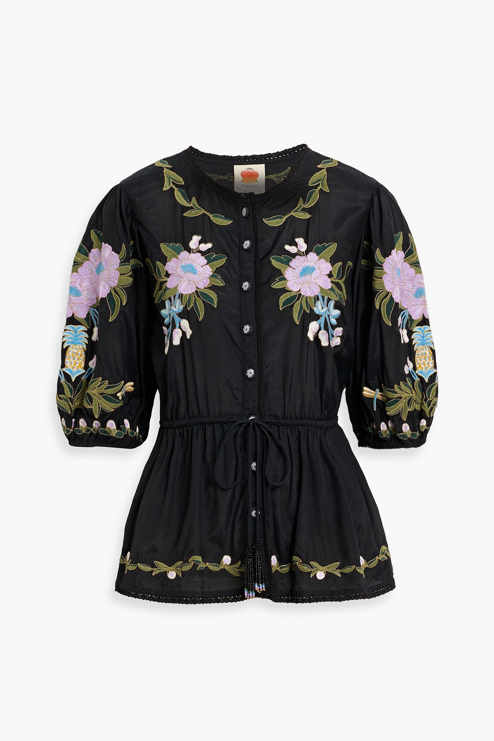 Farm Rio Embroidered Cotton-blend Voile Blouse In Multi