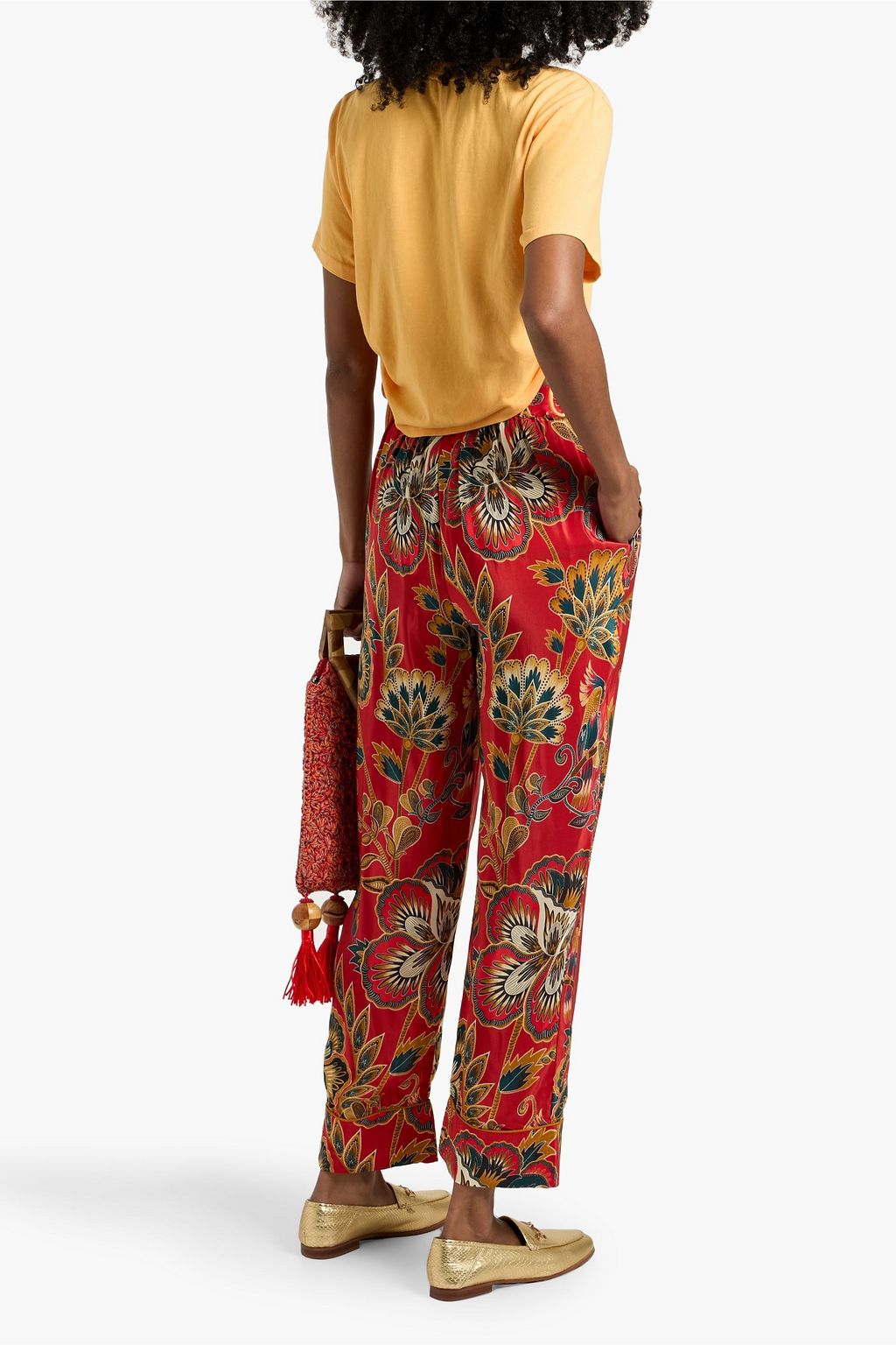 FARM RIO Printed crepe de chine tapered pants
